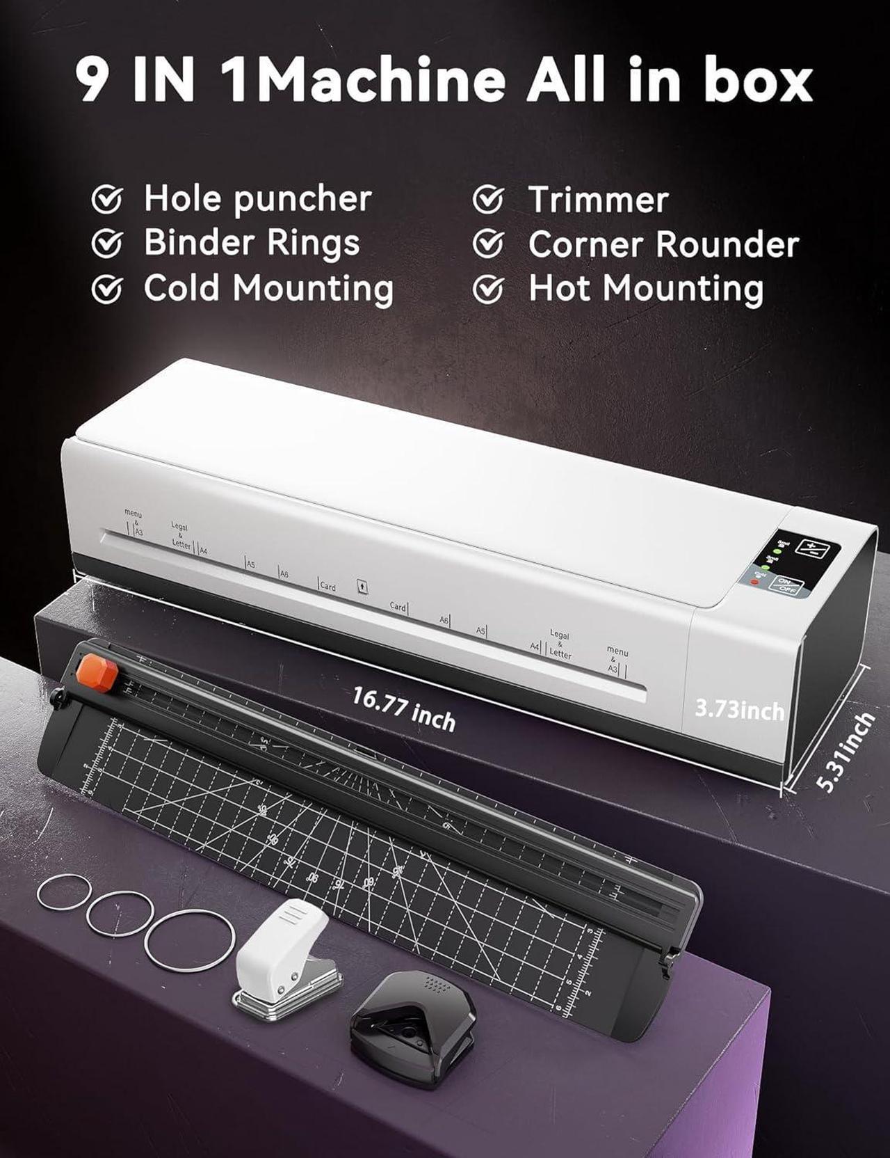 Alt view image 2 of 7 - A3 Laminator Machine,13 Inch 9-in-1 Laminating Machine with Laminating Sheets,Thermal Laminator Hot & Cold with Fast Warm Technology for Home,Office or School Supplies,White
