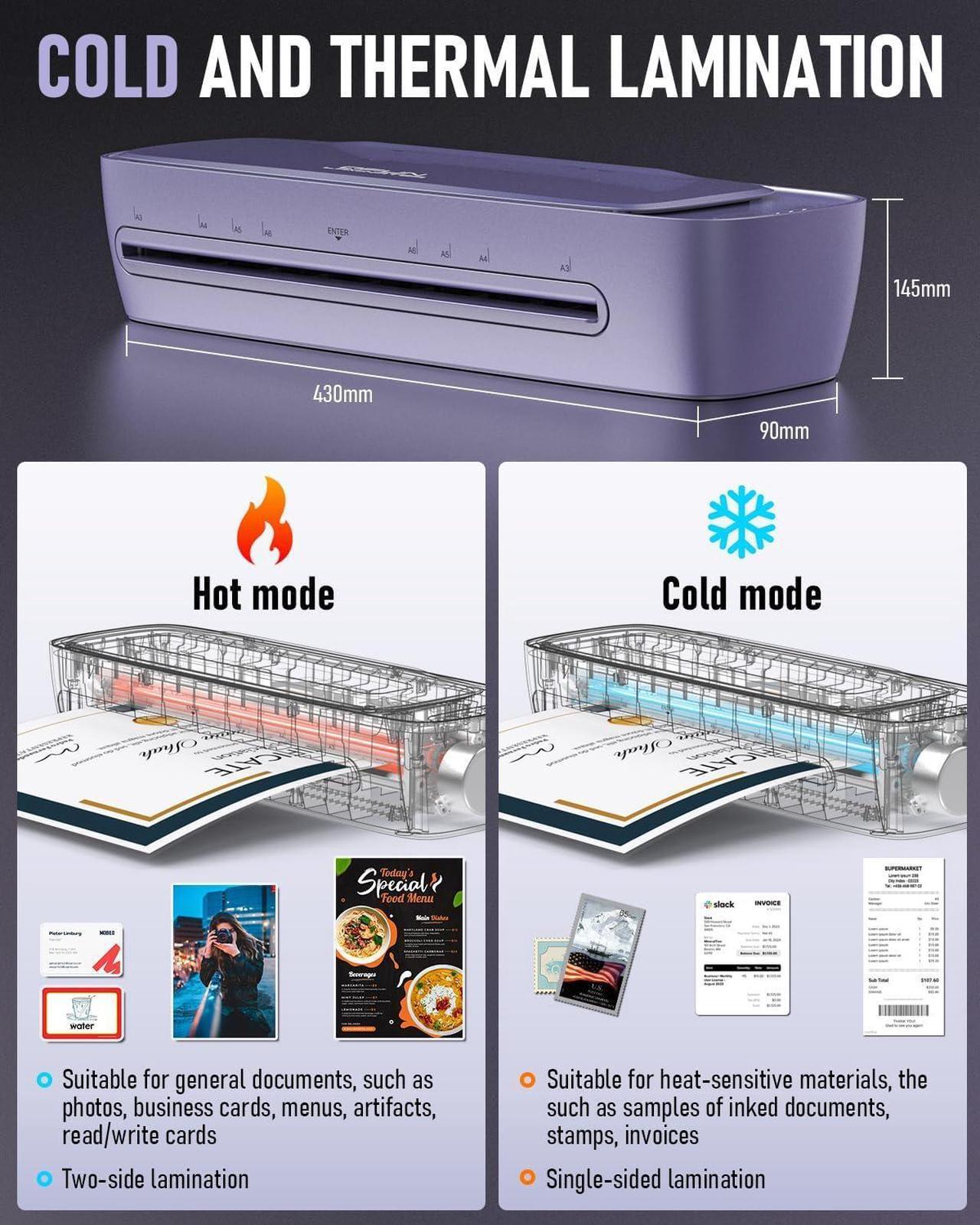 Alt view image 5 of 7 - Laminator Machine 13 Inch Wide Thermal Lamination 9 in 1 Cold Hot A3 Laminating Machine for Teacher Personal, 60s Warm-Up No Jam laminator Machine 11x17 with 30 Laminating Sheets for Home Office Use