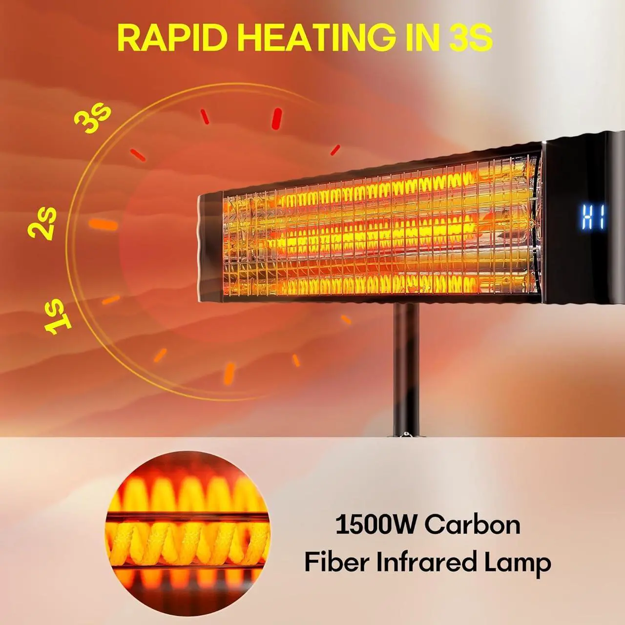 Alt view image 4 of 6 - Electric Outdoor Heater, Infrared Patio Heater for Outdoor/Indoor Use, Wall Mounted/Ceiling/Tripod Infrared Heater Outdoor, 1500W Electric Patio Heater, CSA certificate.