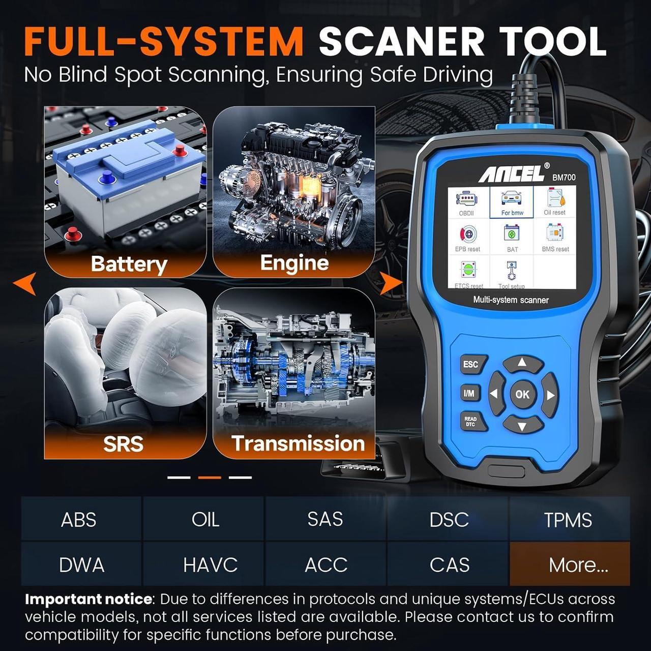Alt view image 3 of 7 - BM700 Fit for BMW OBD2 Scanner - Full System Diagnostic Scan Tool with All Reset Services, Battery Registration Tool for BMW Mini Cooper Code Reader, Enhanced CBS Reset/Correct, EGS, CAS Reset