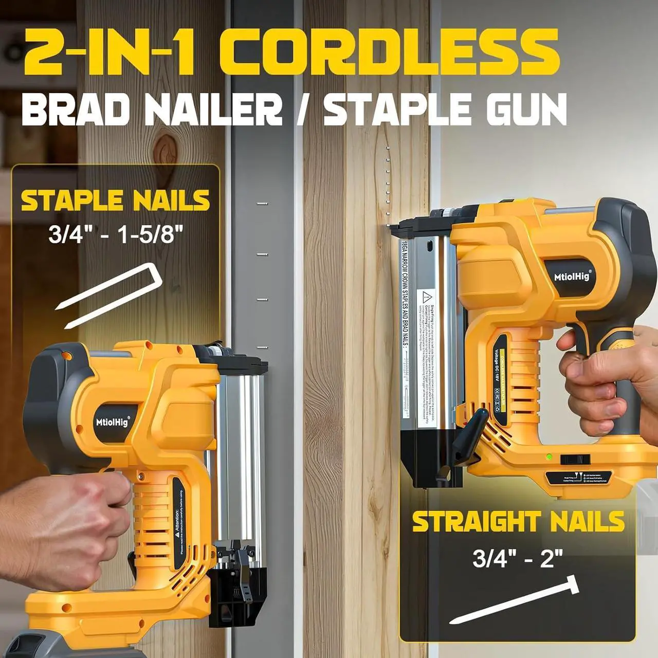 Alt view image 2 of 7 - Brad Nailer for Dewalt 20V Battery (No Battery), 2-in-1 Electric Nail Gun/Staple Gun, 18 Gauge Nail Gun Battery Powered with 1000 Nails for Wood Carpentry, Adjustable Depth, 2 Modes