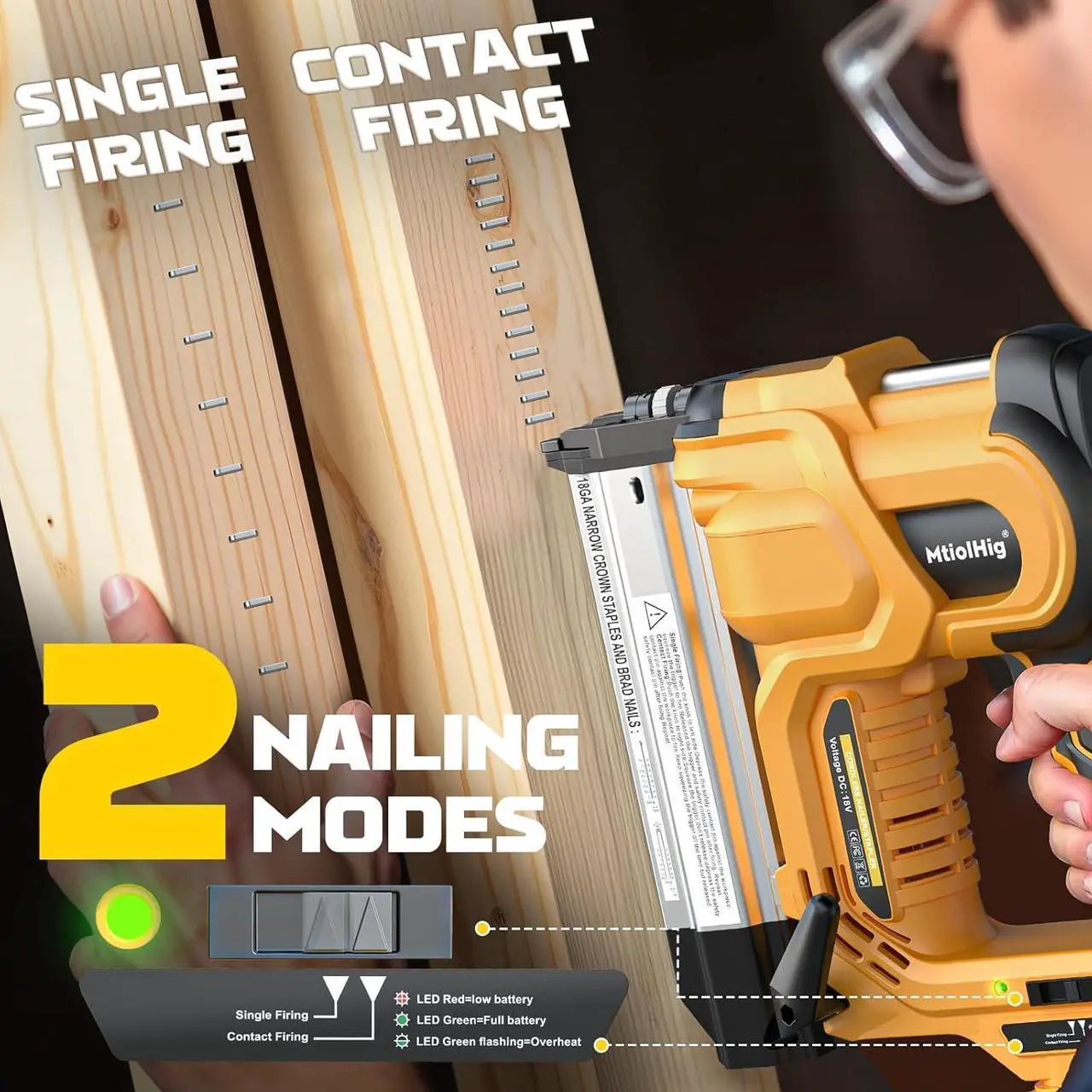 Alt view image 3 of 7 - Brad Nailer for Dewalt 20V Battery (No Battery), 2-in-1 Electric Nail Gun/Staple Gun, 18 Gauge Nail Gun Battery Powered with 1000 Nails for Wood Carpentry, Adjustable Depth, 2 Modes