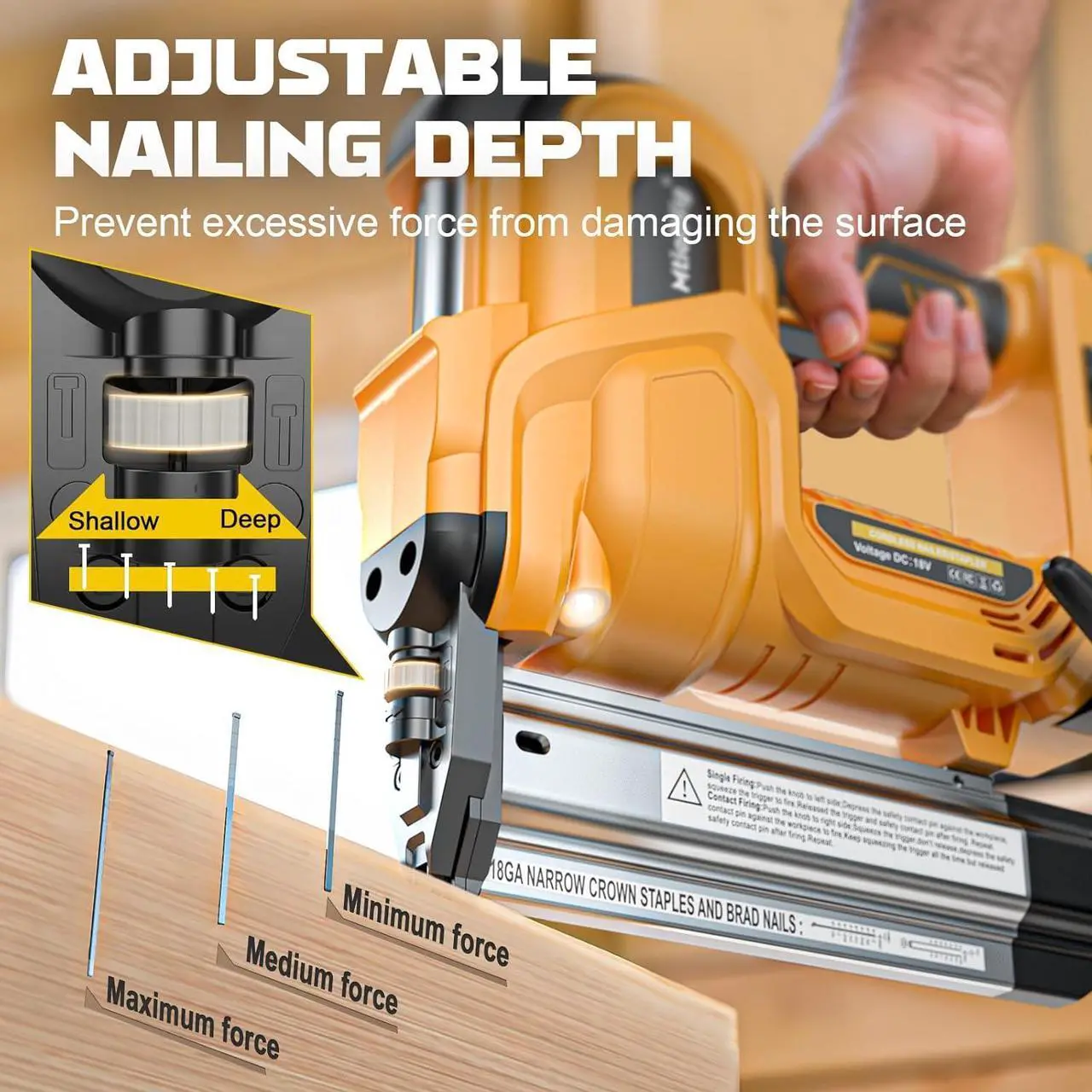 Alt view image 4 of 7 - Brad Nailer for Dewalt 20V Battery (No Battery), 2-in-1 Electric Nail Gun/Staple Gun, 18 Gauge Nail Gun Battery Powered with 1000 Nails for Wood Carpentry, Adjustable Depth, 2 Modes