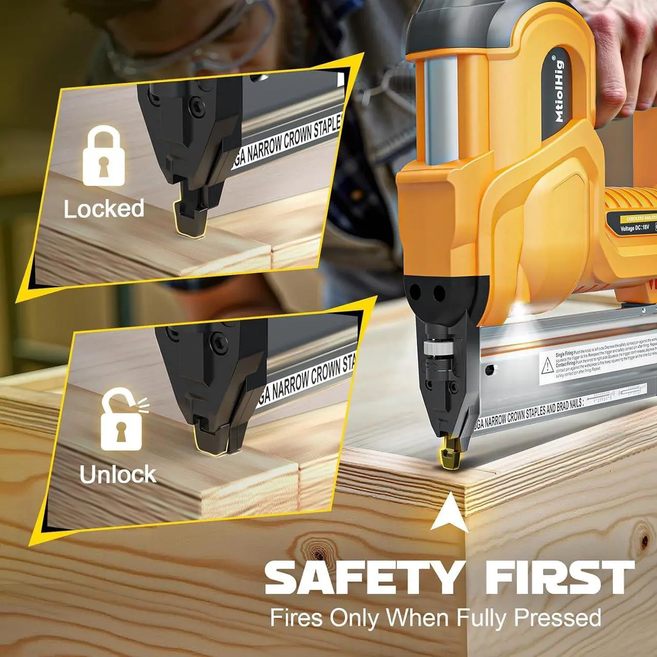 Alt view image 5 of 7 - Brad Nailer for Dewalt 20V Battery (No Battery), 2-in-1 Electric Nail Gun/Staple Gun, 18 Gauge Nail Gun Battery Powered with 1000 Nails for Wood Carpentry, Adjustable Depth, 2 Modes