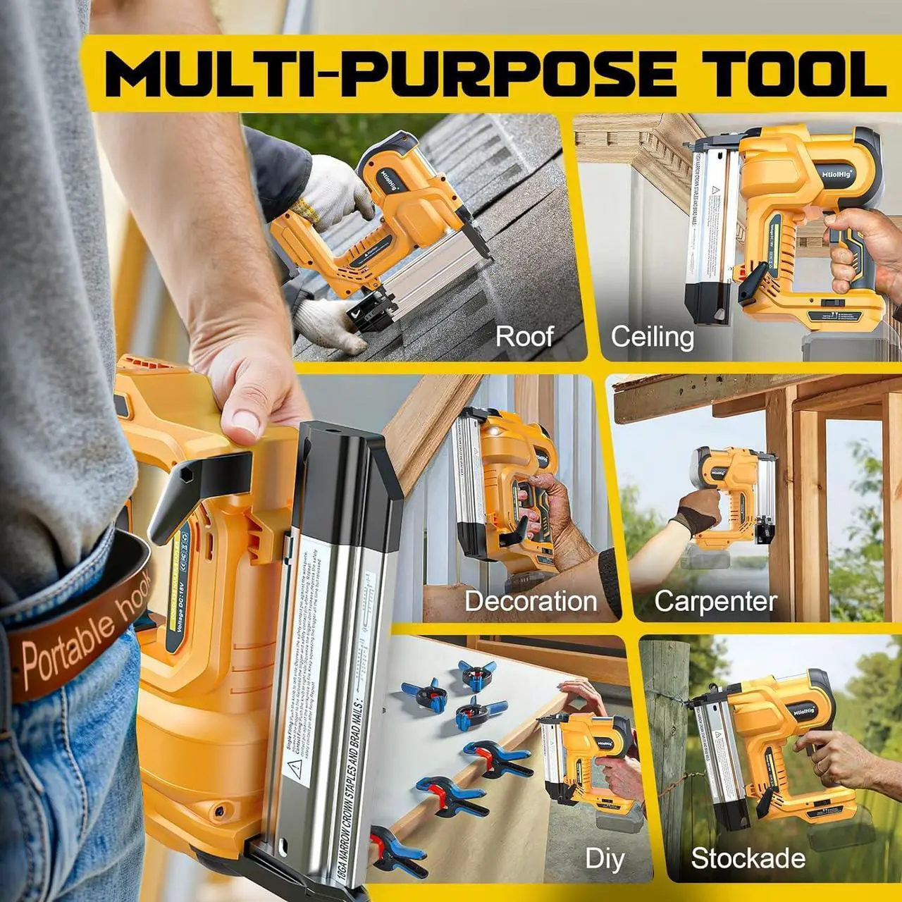 Alt view image 7 of 7 - Brad Nailer for Dewalt 20V Battery (No Battery), 2-in-1 Electric Nail Gun/Staple Gun, 18 Gauge Nail Gun Battery Powered with 1000 Nails for Wood Carpentry, Adjustable Depth, 2 Modes