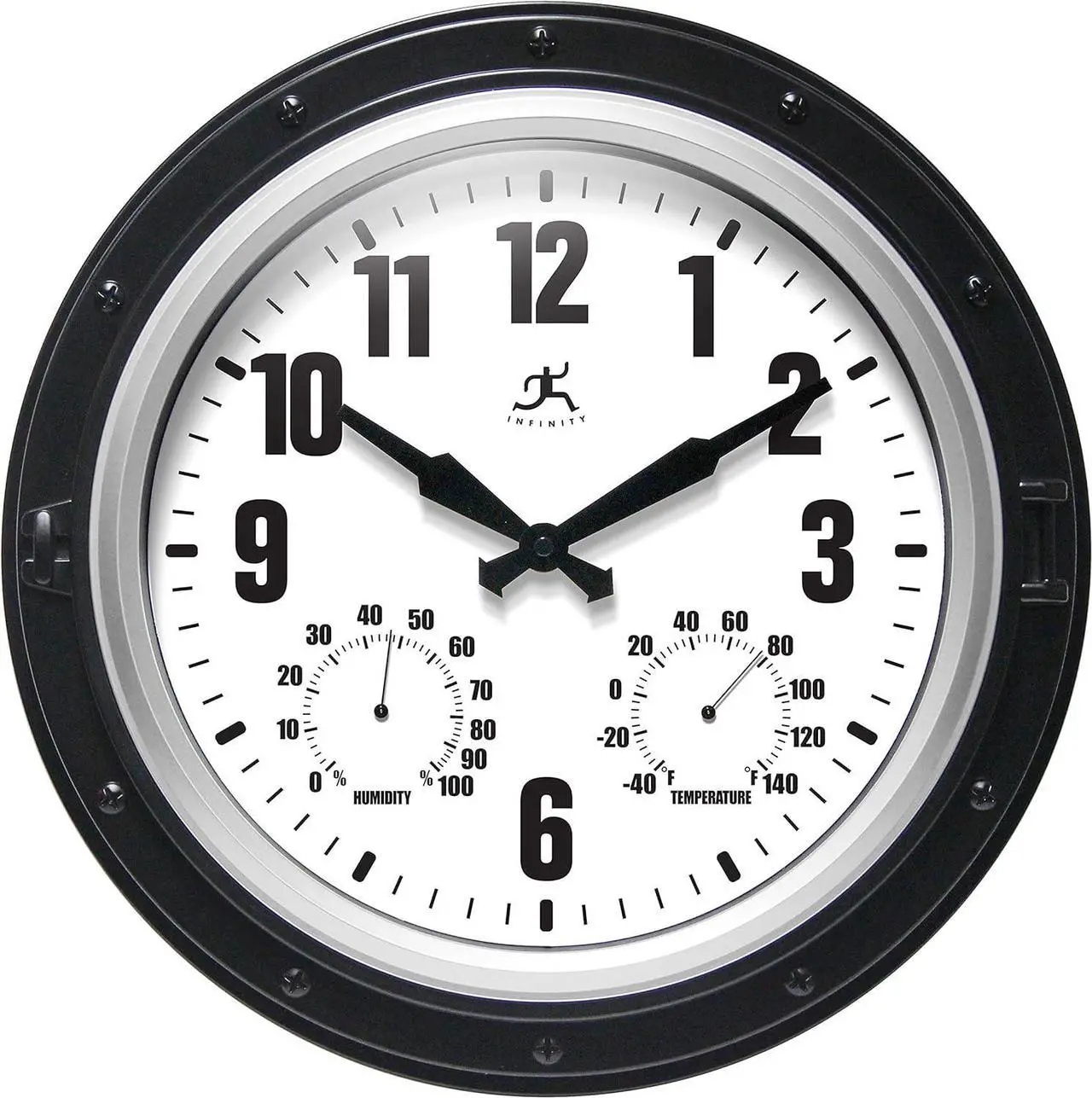 Main image of Instruments Forecaster Indoor/Outdoor Wall Clock, Thermometer, Hygrometer Combo, Stylish Durable Waterproof Weather Station for Your Home, 16 Inch, Black