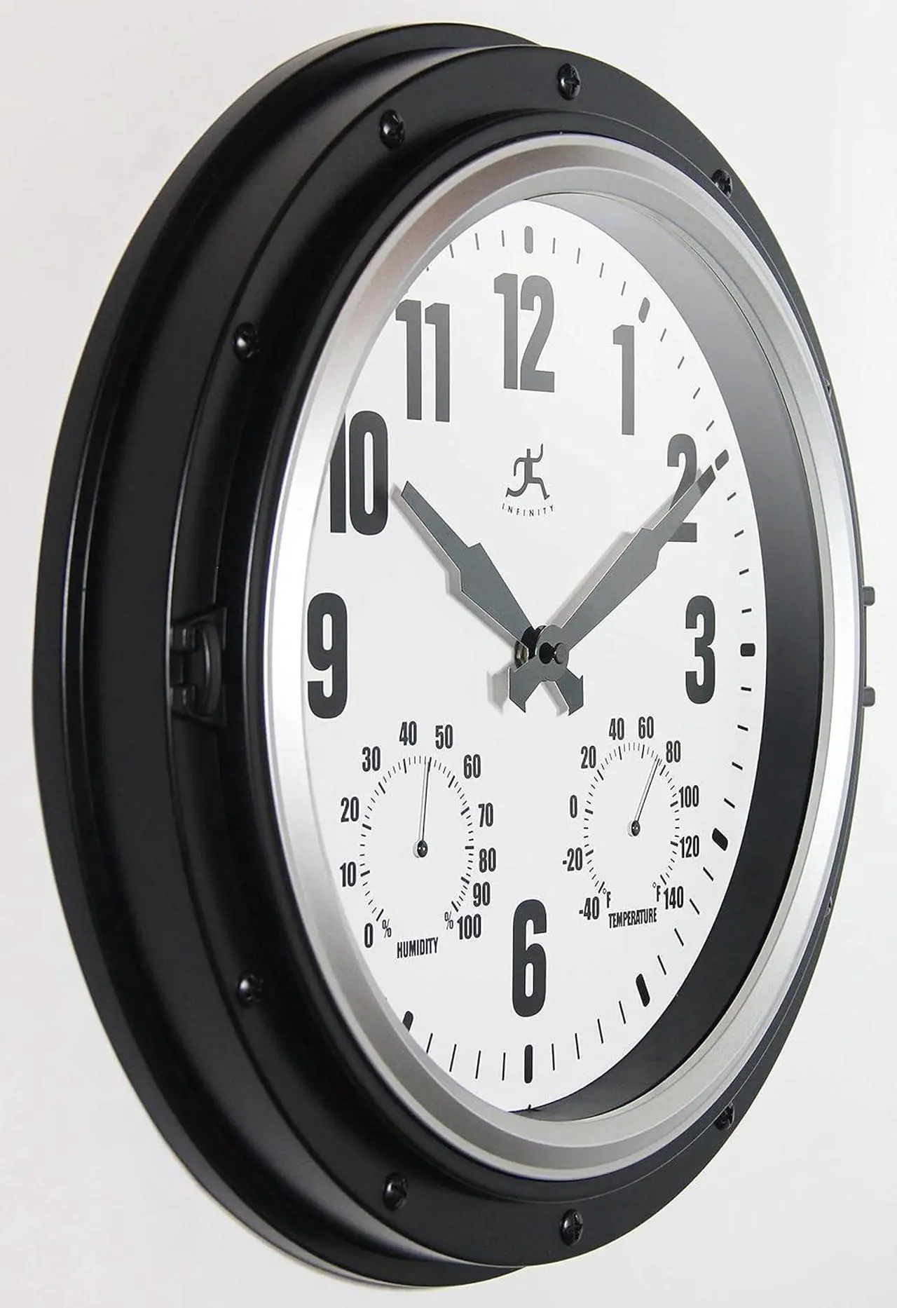 Alt view image 4 of 7 - Instruments Forecaster Indoor/Outdoor Wall Clock, Thermometer, Hygrometer Combo, Stylish Durable Waterproof Weather Station for Your Home, 16 Inch, Black