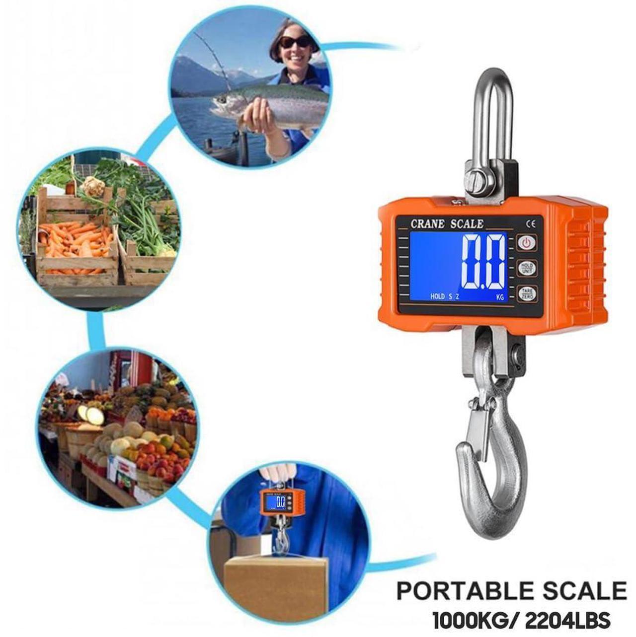 Alt view image 4 of 7 - Digital Crane Scale 1000KG (2204lbs), Industrial Heavy Duty Crane Scale LCD Backlight with Unit Change/Data Hold/Tare/Zero for Construction Site Travel Market Fishing, Orange