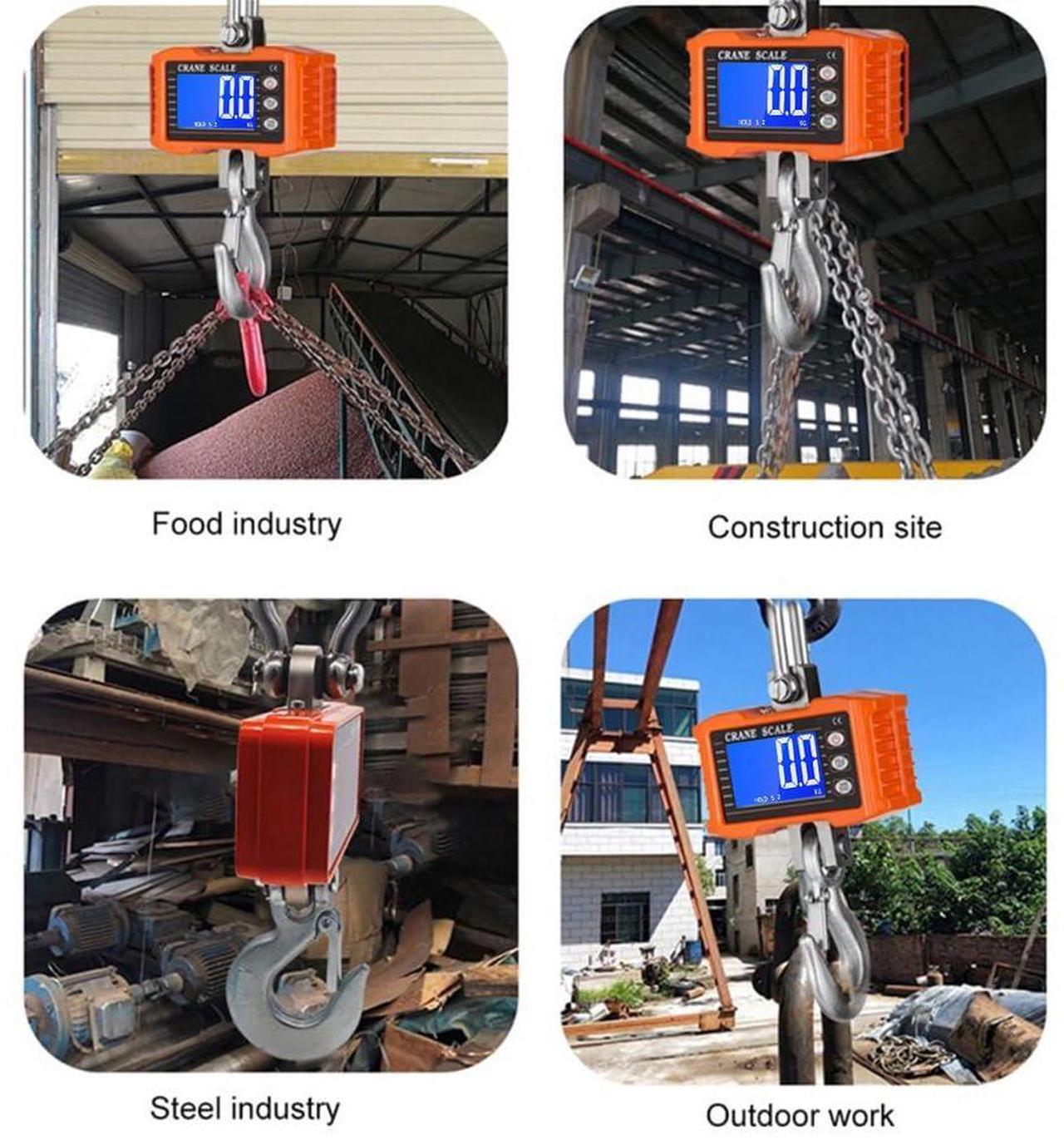 Alt view image 5 of 7 - Digital Crane Scale 1000KG (2204lbs), Industrial Heavy Duty Crane Scale LCD Backlight with Unit Change/Data Hold/Tare/Zero for Construction Site Travel Market Fishing, Orange