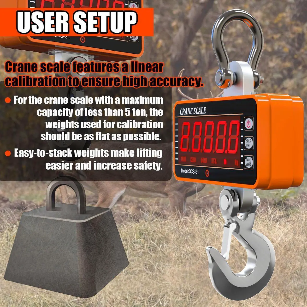 Alt view image 3 of 7 - 1000kg/2000lb Digital Crane Scale Heavy-Duty Industrial Hanging Scale with Remote Control Smart Type LED Display CE Certified Electronic Weighing Crane Scale (Orange)