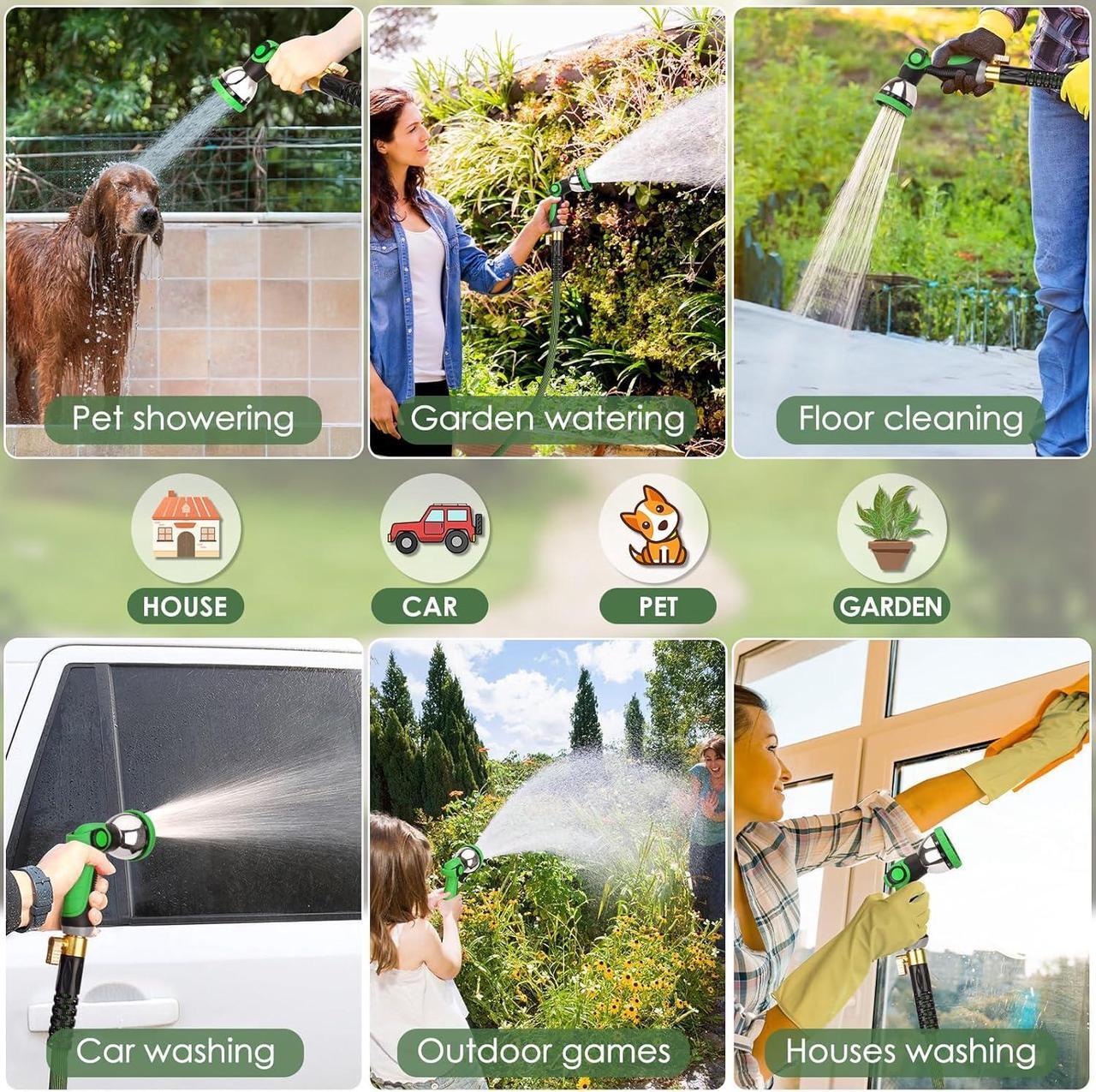 Alt view image 7 of 7 - Non-Expandable Garden Hose 50 ft, Ultra Lightweight Flexible Water Hose with 10-Pattern Nozzle, Kink-Resistant, Leak-Proof, High-Density Fabric, Thickened Connector, Shut-Off Valve & Holder