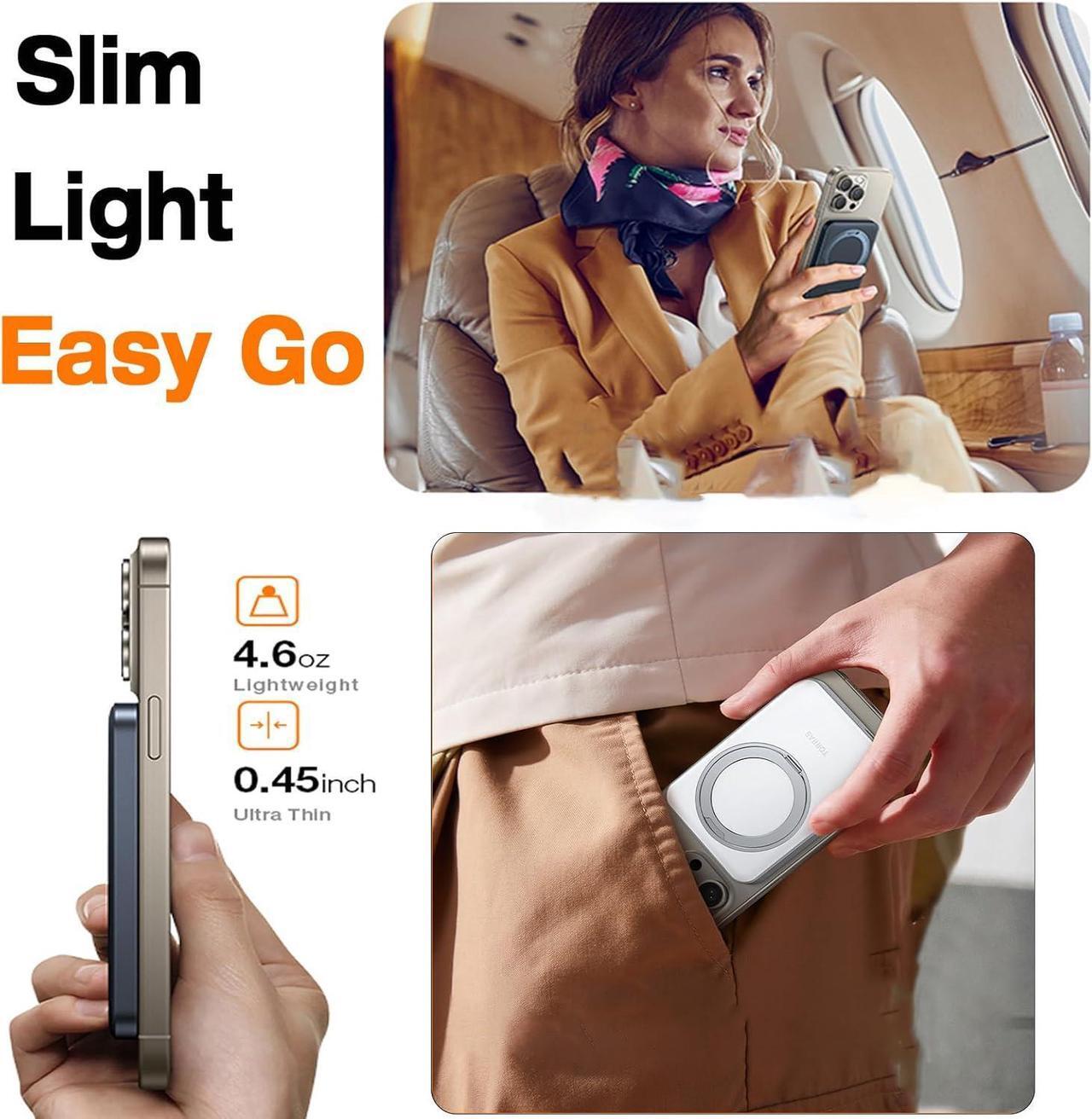 Alt view image 3 of 7 - 10,000mAh Qi2 Certified 15W Fast MagSafe-Compatible Portable Charger with USB-C Cable In/Out 20W Wired Charging Power Bank with Stand, Magnetic Battery Pack for iPhone16/15/14/13/12 Pro/Pro Max