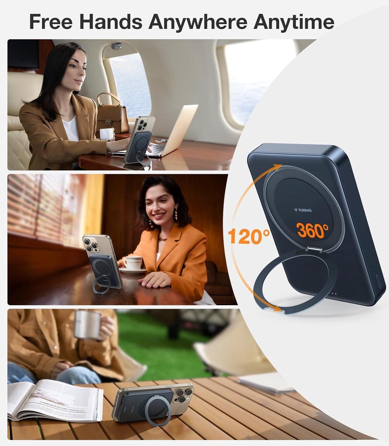 Alt view image 6 of 7 - 10,000mAh Qi2 Certified 15W Fast MagSafe-Compatible Portable Charger with USB-C Cable In/Out 20W Wired Charging Power Bank with Stand, Magnetic Battery Pack for iPhone16/15/14/13/12 Pro/Pro Max