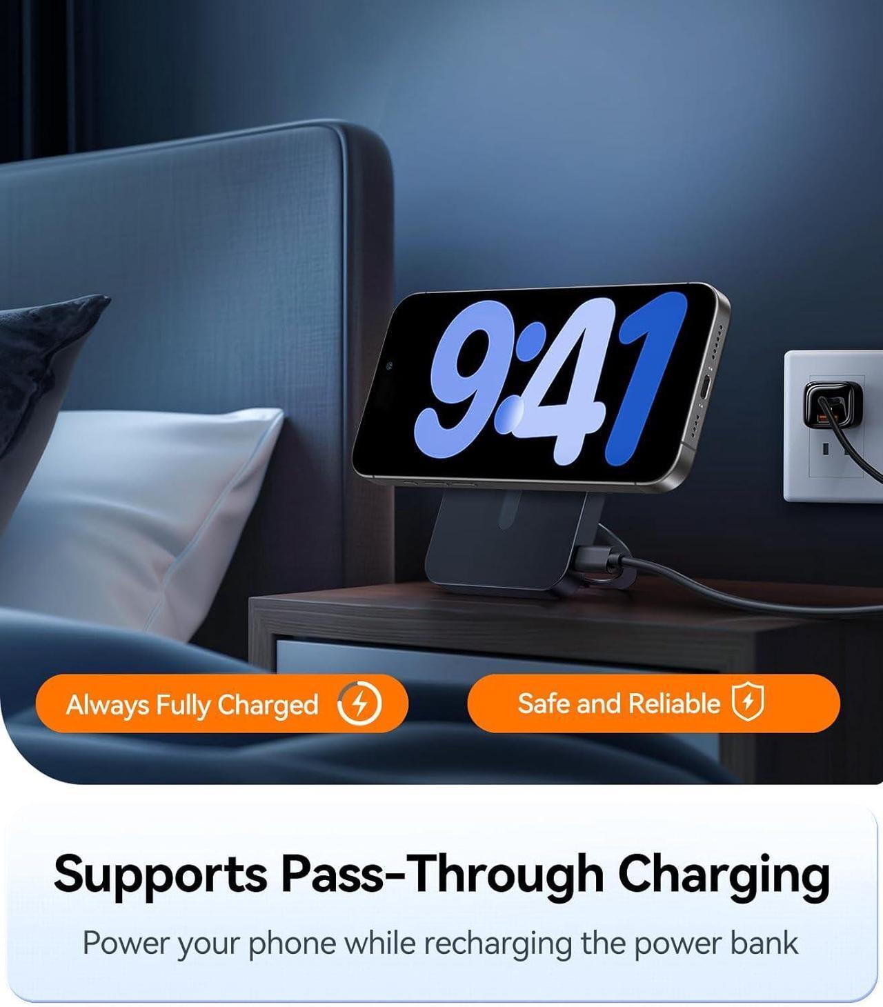 Alt view image 7 of 7 - 10,000mAh Qi2 Certified 15W Fast MagSafe-Compatible Portable Charger with USB-C Cable In/Out 20W Wired Charging Power Bank with Stand, Magnetic Battery Pack for iPhone16/15/14/13/12 Pro/Pro Max