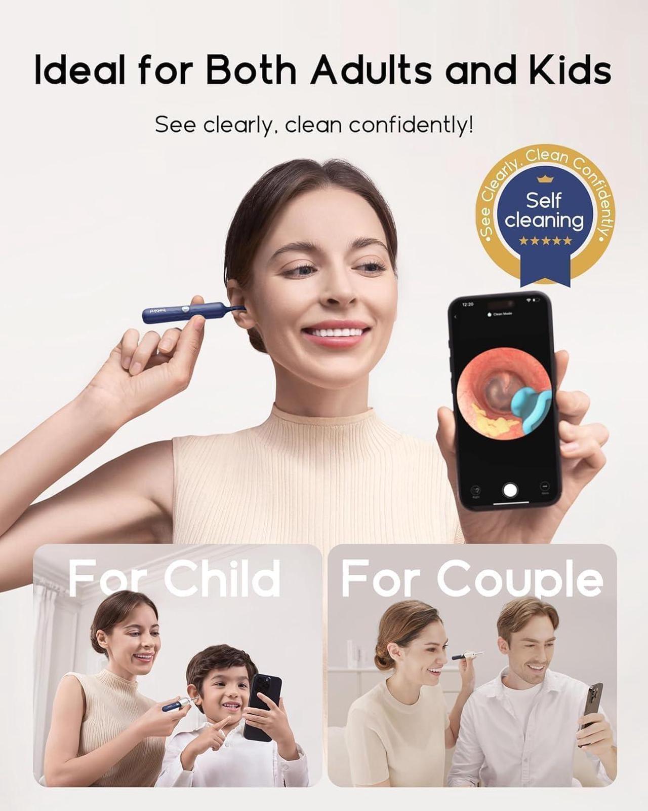 Alt view image 2 of 7 - Earsight Plus Ear Wax Removal Tool Camera, Ear Cleaner with Flexible Wireless Ear Camera Otoscope, Painless Visual Ear Pick Tweezers Wax Remover, Portable Ear Cleaning Kit for Adults/Kids, Blue