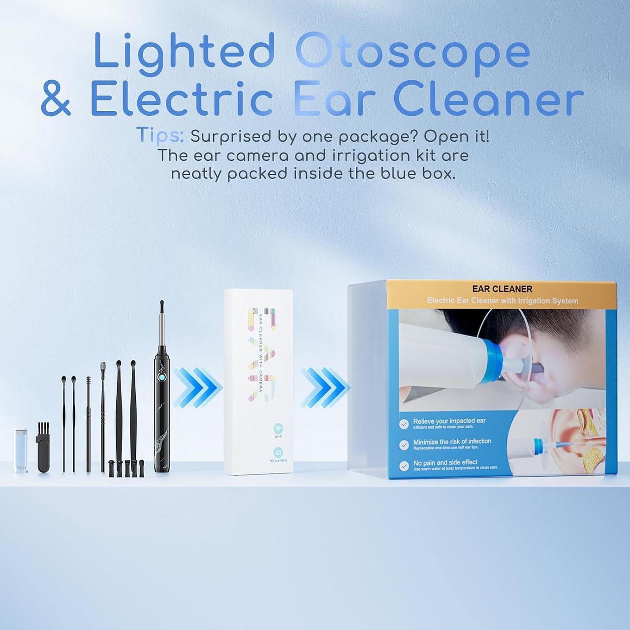 Alt view image 2 of 7 - Electric Ear Irrigation Kit with 4 Pressure Modes, Ear Cleaner with Camera, 1080P Otoscope, Ear Cleaning Tool with 7-Piece Set, Earwax Removal Kit for Daily Cleaning