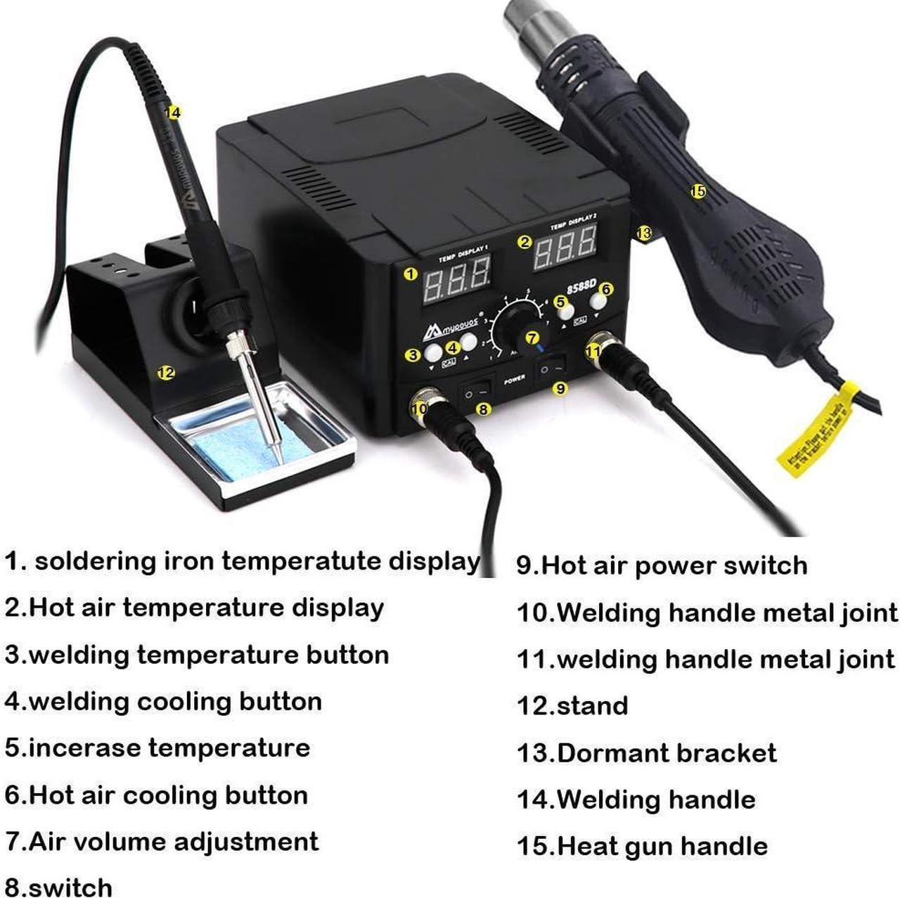 Alt view image 3 of 7 - 2 IN 1 750W LED Digital Soldering Station Hot Air Gun Rework Station Electric Soldering Iron For Phone PCB IC SMD BGA Welding SET 110V (8588D SET1)