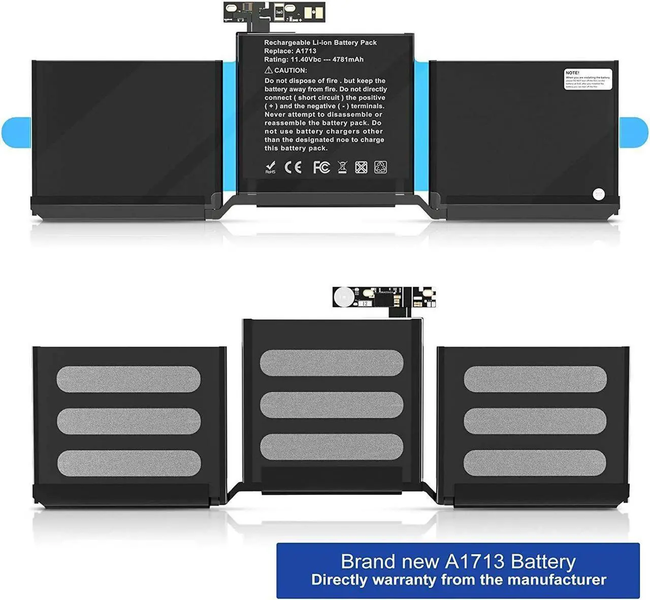 Alt view image 2 of 7 - A1713 Battery For MacBook Pro 13'' A1708 Late 2016 Mid 2017 USA