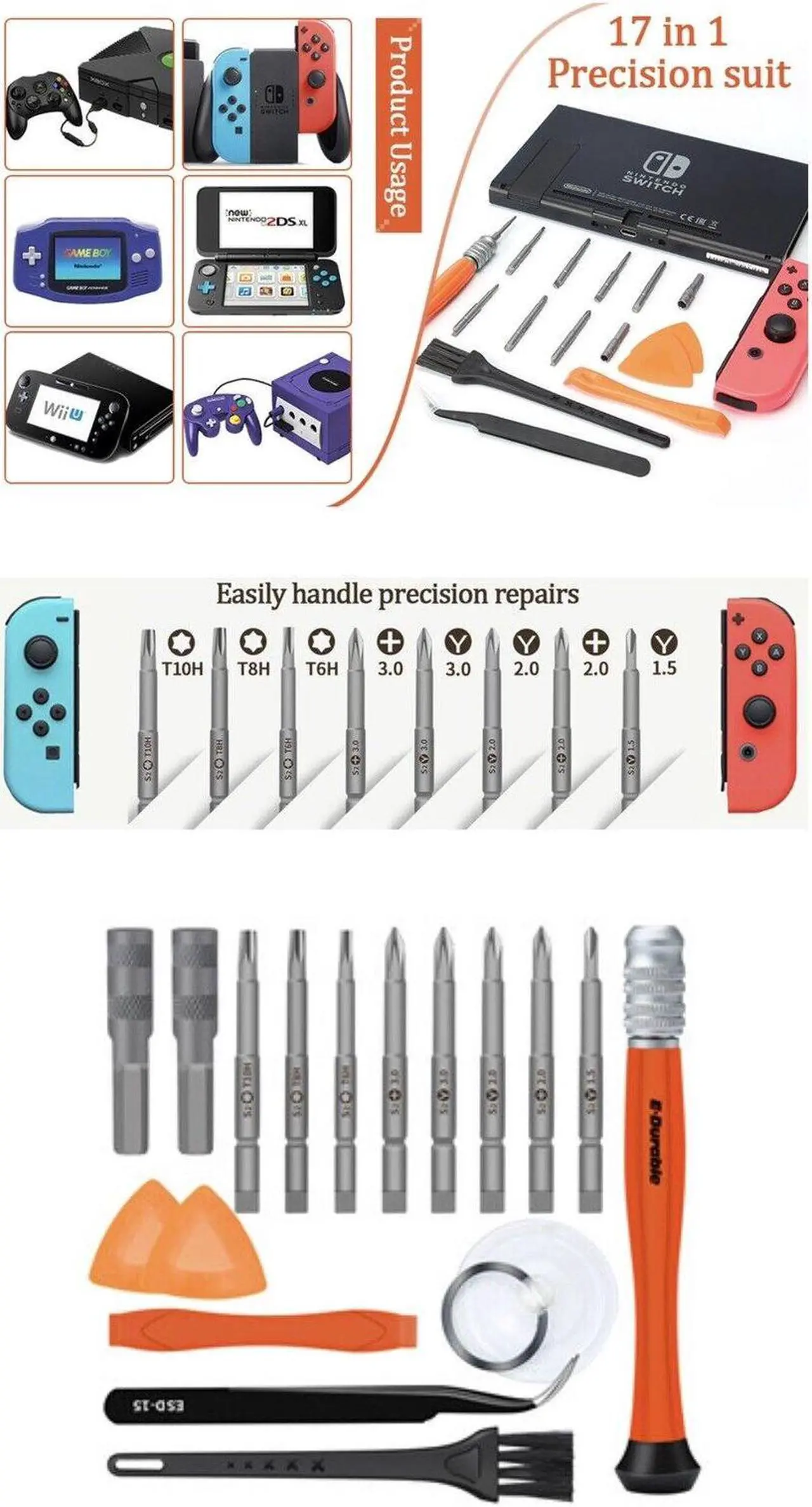 Alt view image 7 of 7 - Video Game Repair Kit Tools for Nintendo Switch Wii DS,Lite DSi 3DS GBA SP NDS