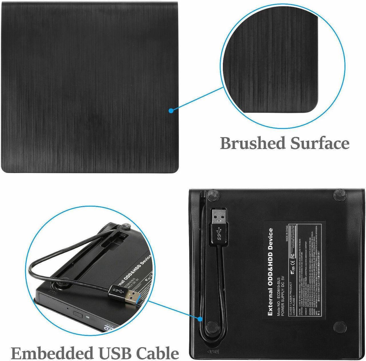 Alt view image 5 of 7 - External Portable CD/DVD Drive Slim USB 3.0 Re-Writer Burner Reader RW Drive