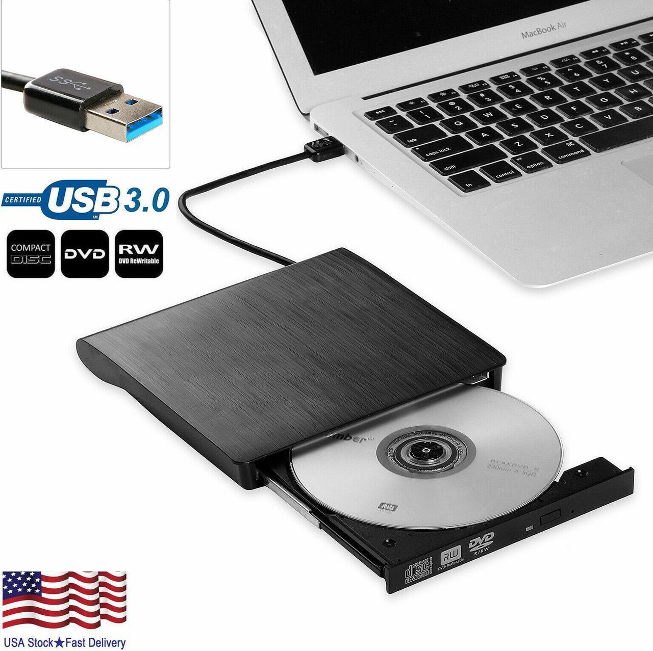 Main image of External Portable CD/DVD Drive Slim USB 3.0 Re-Writer Burner Reader RW Drive