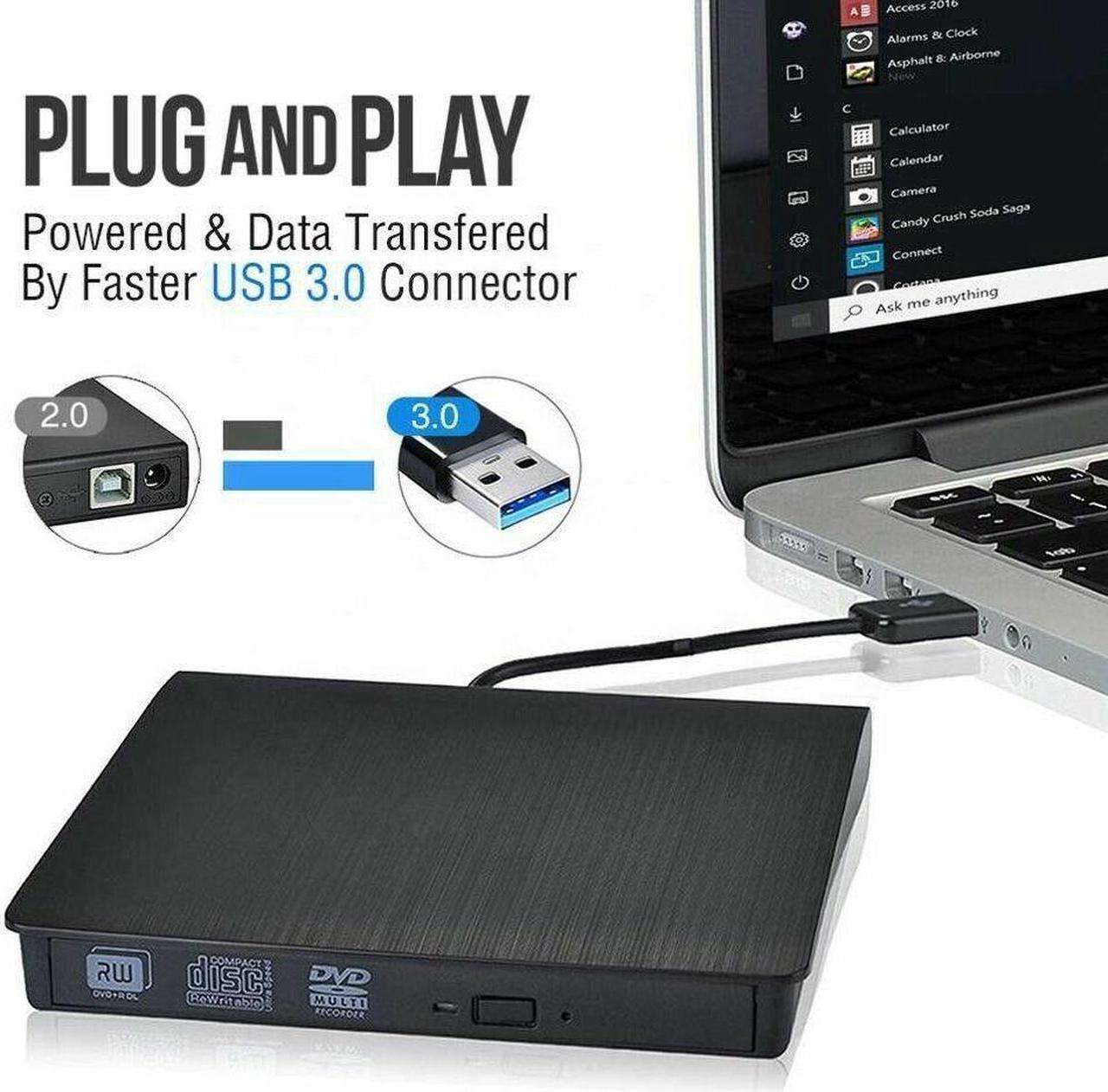 Alt view image 7 of 7 - External Portable CD/DVD Drive Slim USB 3.0 Re-Writer Burner Reader RW Drive