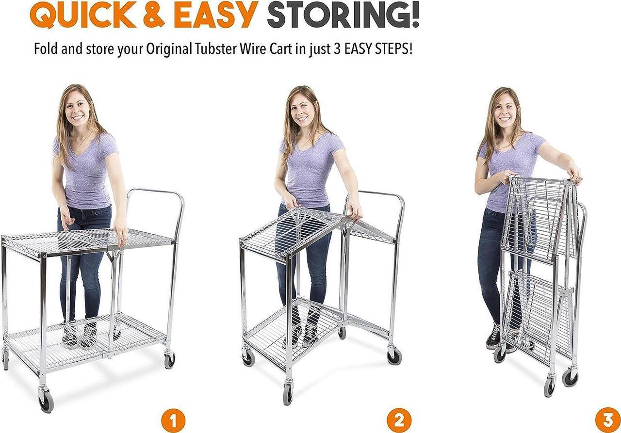 Alt view image 2 of 6 - Original Tubstr | Collapsible Wire Cart | 2 Shelf Wire Utility Cart Provides Convenient Transport | Holds 200 Pounds and Folds Up for Storage | Commercial Grade