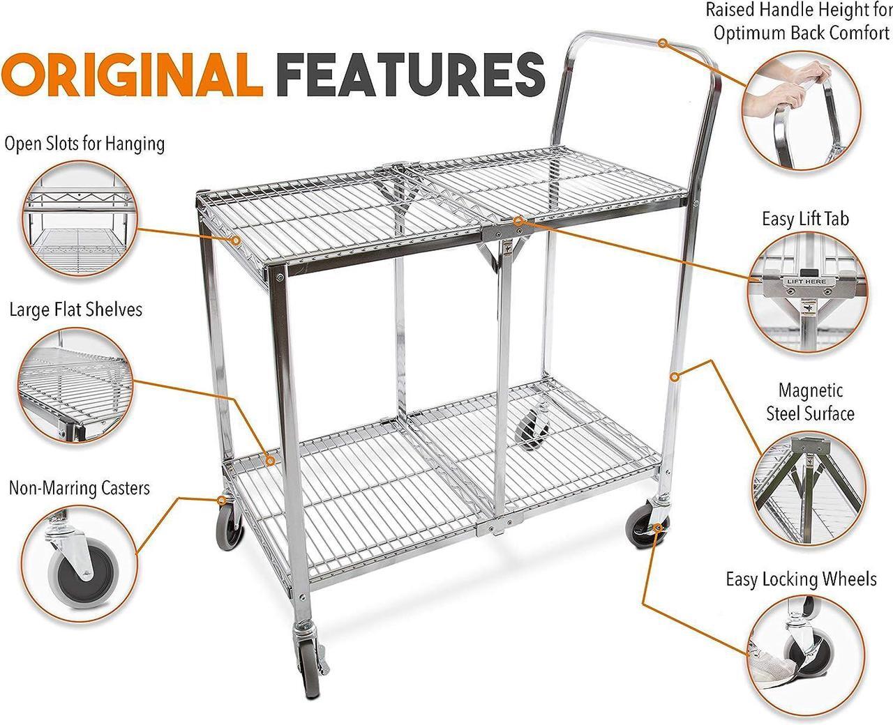 Alt view image 3 of 6 - Original Tubstr | Collapsible Wire Cart | 2 Shelf Wire Utility Cart Provides Convenient Transport | Holds 200 Pounds and Folds Up for Storage | Commercial Grade