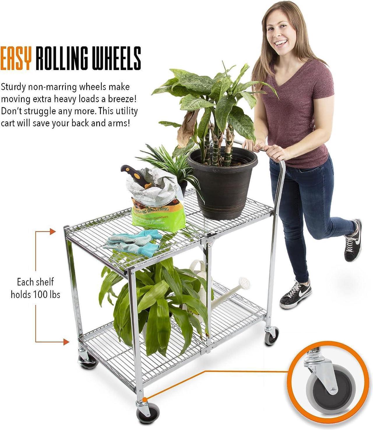 Alt view image 5 of 6 - Original Tubstr | Collapsible Wire Cart | 2 Shelf Wire Utility Cart Provides Convenient Transport | Holds 200 Pounds and Folds Up for Storage | Commercial Grade