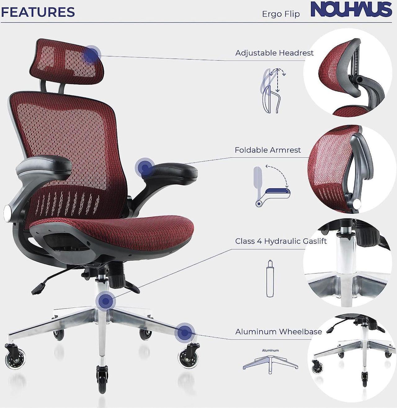 Alt view image 2 of 6 - ErgoFlip Mesh Computer Chair - Burgundy Rolling Desk Chair with Retractable Armrest and Blade Wheels Ergonomic Office Chair, Desk Chairs, Executive Swivel Chair/High Spec Base