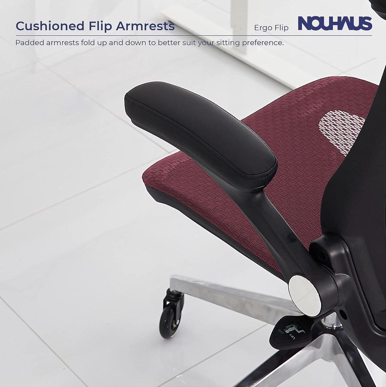 Alt view image 4 of 6 - ErgoFlip Mesh Computer Chair - Burgundy Rolling Desk Chair with Retractable Armrest and Blade Wheels Ergonomic Office Chair, Desk Chairs, Executive Swivel Chair/High Spec Base