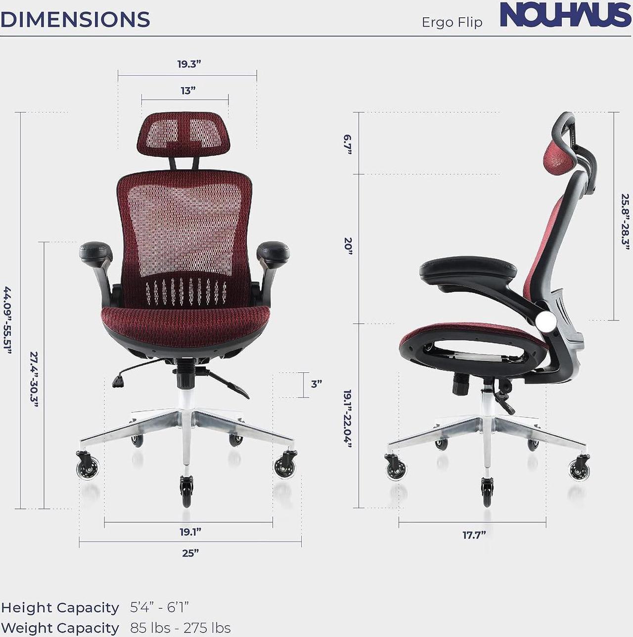 Alt view image 5 of 6 - ErgoFlip Mesh Computer Chair - Burgundy Rolling Desk Chair with Retractable Armrest and Blade Wheels Ergonomic Office Chair, Desk Chairs, Executive Swivel Chair/High Spec Base