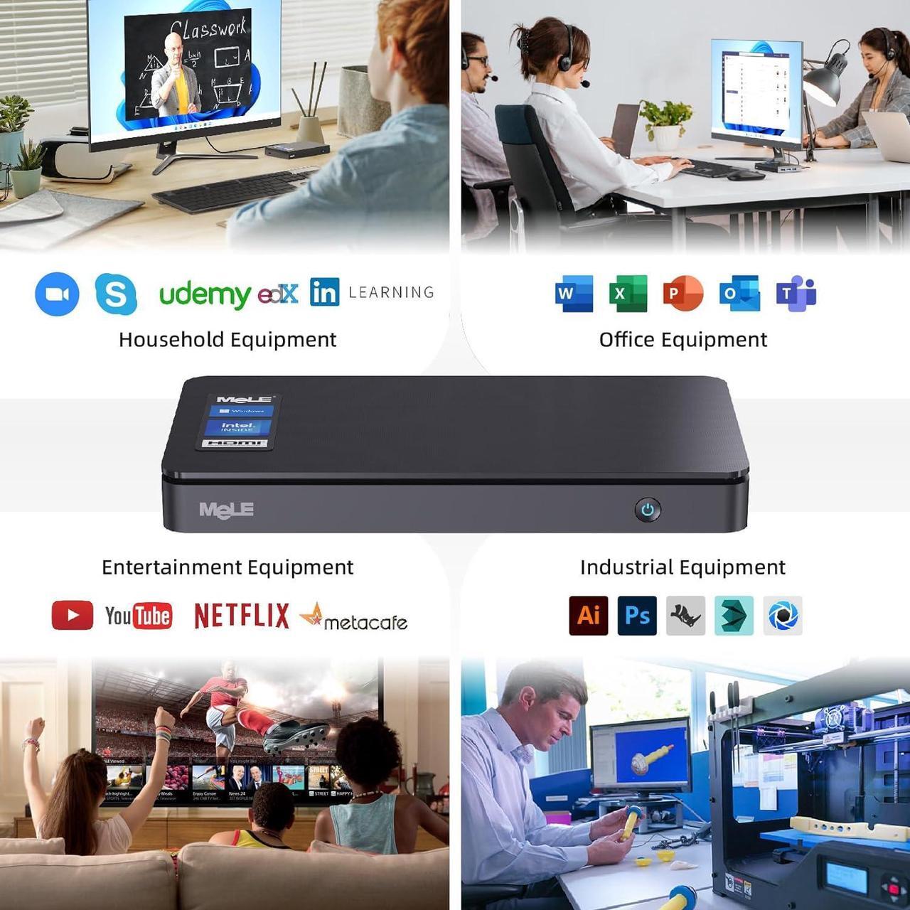 Alt view image 4 of 7 - MeLE Slim Mini PC Overclock3C Windows 11 Pro,N5095 8GB RAM 256GB Micro Computer,Small Desktop for Industrial IOT Business Dual 4K HDMI Full Function USB-C WiFi 6 Gigabit Ethernet BT5.2
