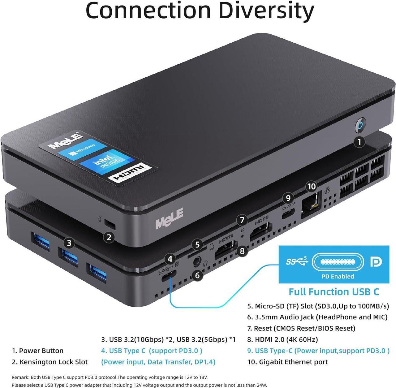 Alt view image 3 of 7 - MeLE Slim Mini PC Overclock3C Windows 11 Pro,N5095 8GB RAM 256GB Micro Computer,Small Desktop for Industrial IOT Business Dual 4K HDMI Full Function USB-C WiFi 6 Gigabit Ethernet BT5.2