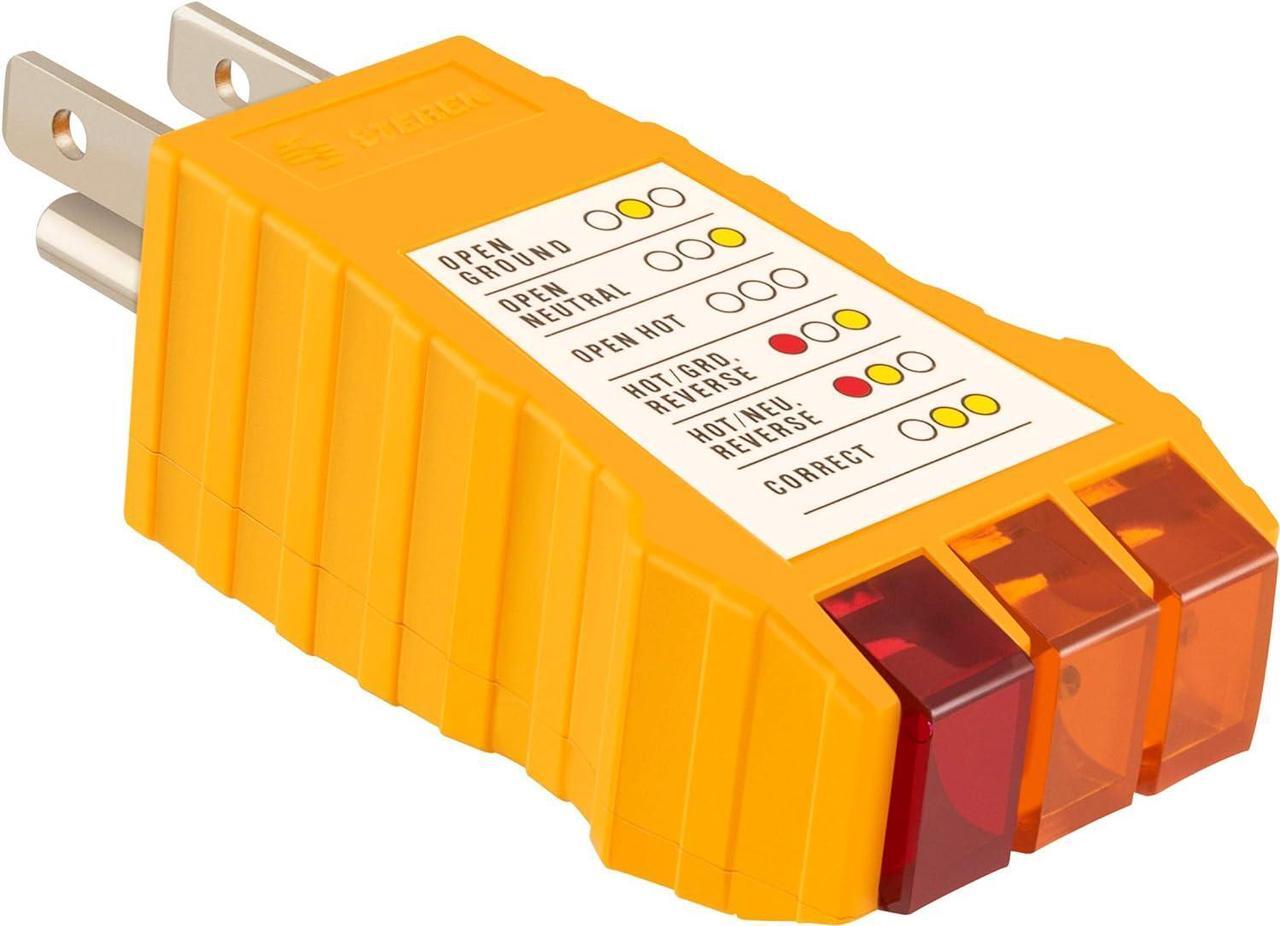 Main image of HER- 258, 110-125 Volt AC 3 Prong Receptacle Wall Outlet Circuit Tester with Indicator Lights for Households, Homeowners, Wall Plugs, Outlets, DIY, Broken Circuits, and Fuses
