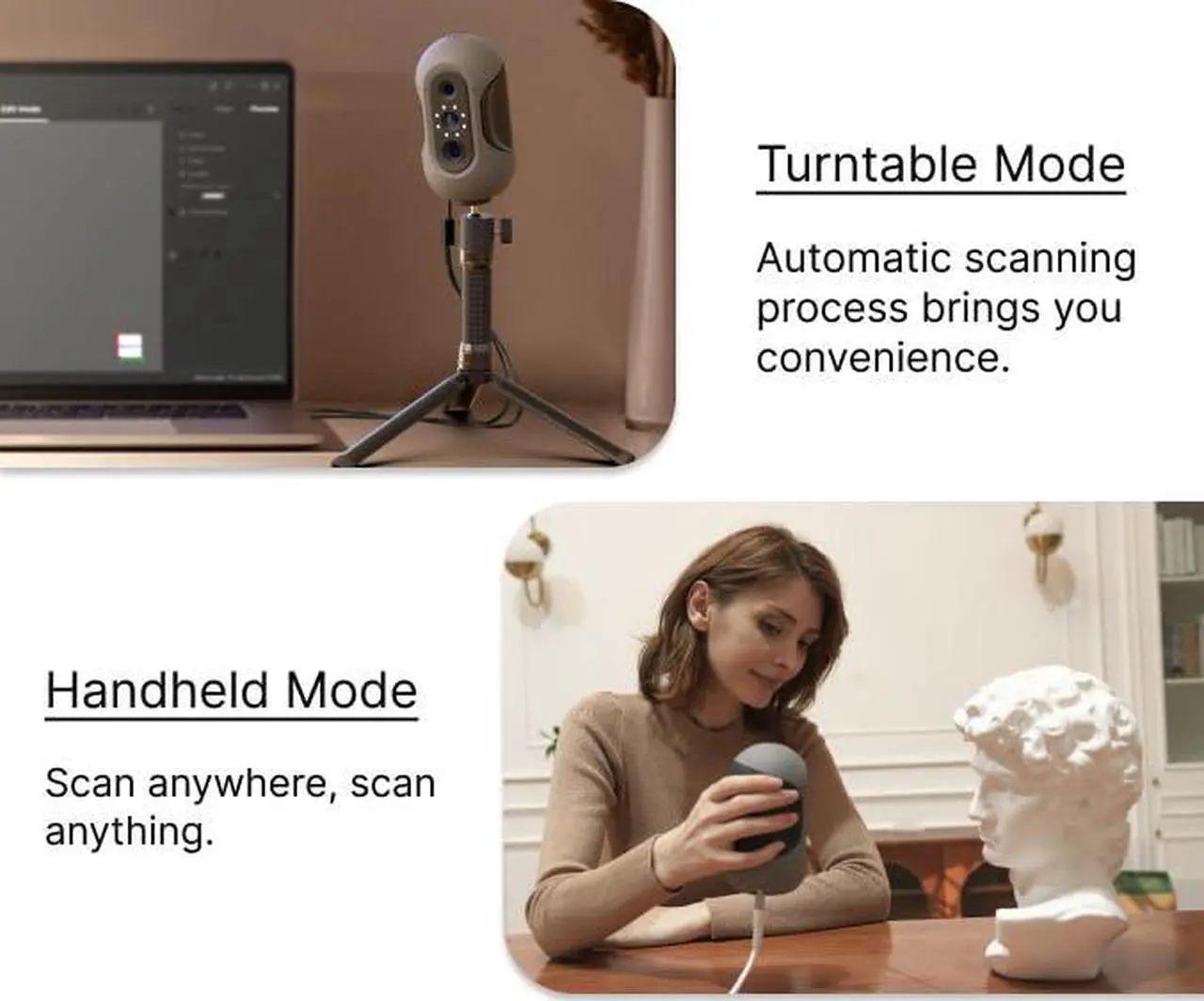 Alt view image 2 of 7 - 3DMakerpro Mole 3D Scanner for 3D Printing and Modeling, 0.05mm Accuracy 10 Fps Scan Speed, Turntable and Handheld Scan Modes for Face and Body Scanning, Compatible with Win10/MasOS, Premium Package