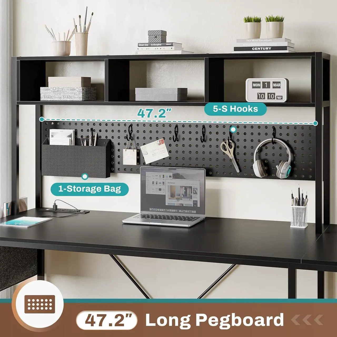 Alt view image 5 of 7 - L Shaped Gaming Desk, Reversible Computer Desk with Power Outlet and Pegboard, Gaming Desk with Led Lights, Keyboard Tray and Storage Bag for Home Office, Black
