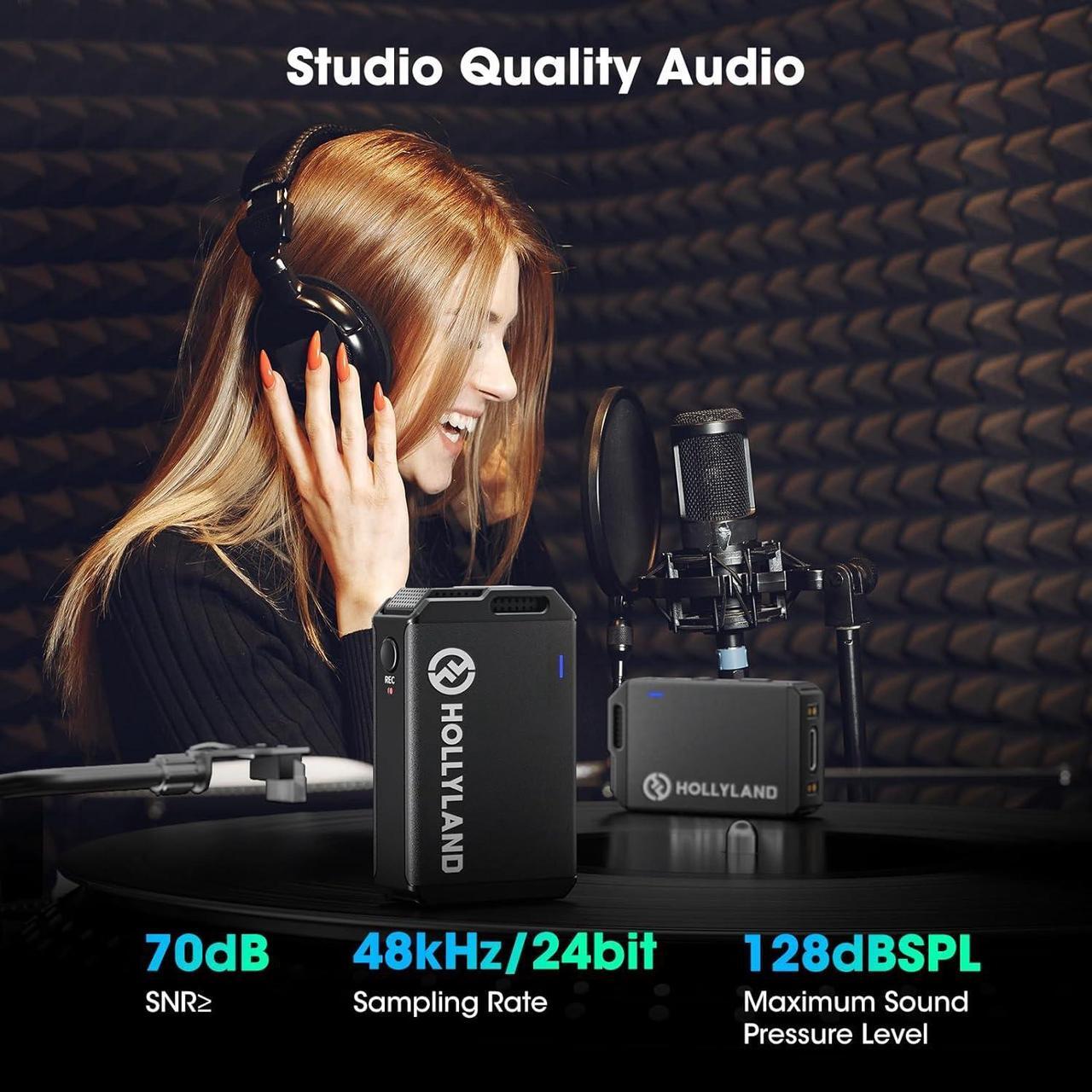 Alt view image 6 of 7 - Wireless Lavalier Microphone System with Professional ENC, Studio Quality Audio, 22H Duration, 820ft(250m) Range, Compatible with DSLR Camera, iPhone, Android, PC-Black