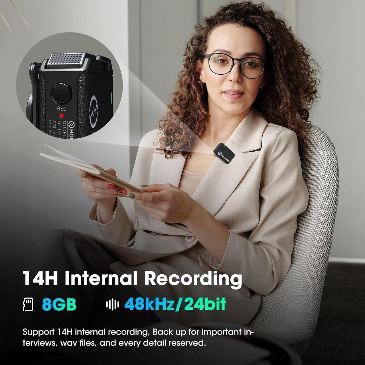 Alt view image 4 of 7 - Wireless Lavalier Microphone System with Professional ENC, Studio Quality Audio, 22H Duration, 820ft(250m) Range, Compatible with DSLR Camera, iPhone, Android, PC-Black