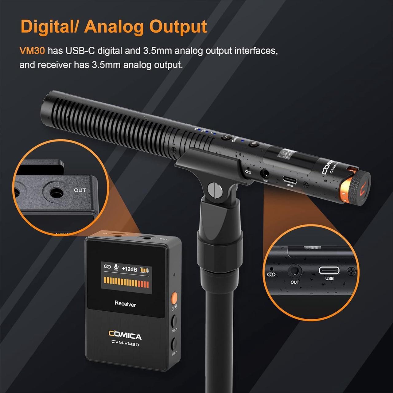 Alt view image 3 of 7 - VM30 Shotgun Microphone - Professional Wireless Mic for Camera, Smartphone, and PC with 70/150Hz, 328' Range, USB C Digital Output- Perfect for Video Recording, Podcasting, and Vlogging