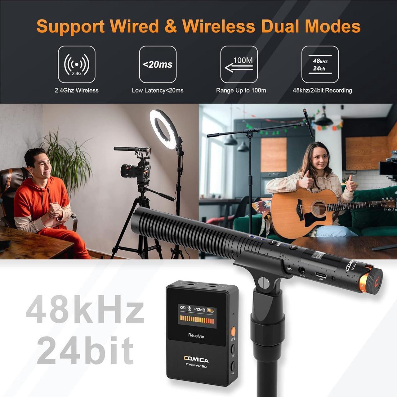 Alt view image 5 of 7 - VM30 Shotgun Microphone - Professional Wireless Mic for Camera, Smartphone, and PC with 70/150Hz, 328' Range, USB C Digital Output- Perfect for Video Recording, Podcasting, and Vlogging