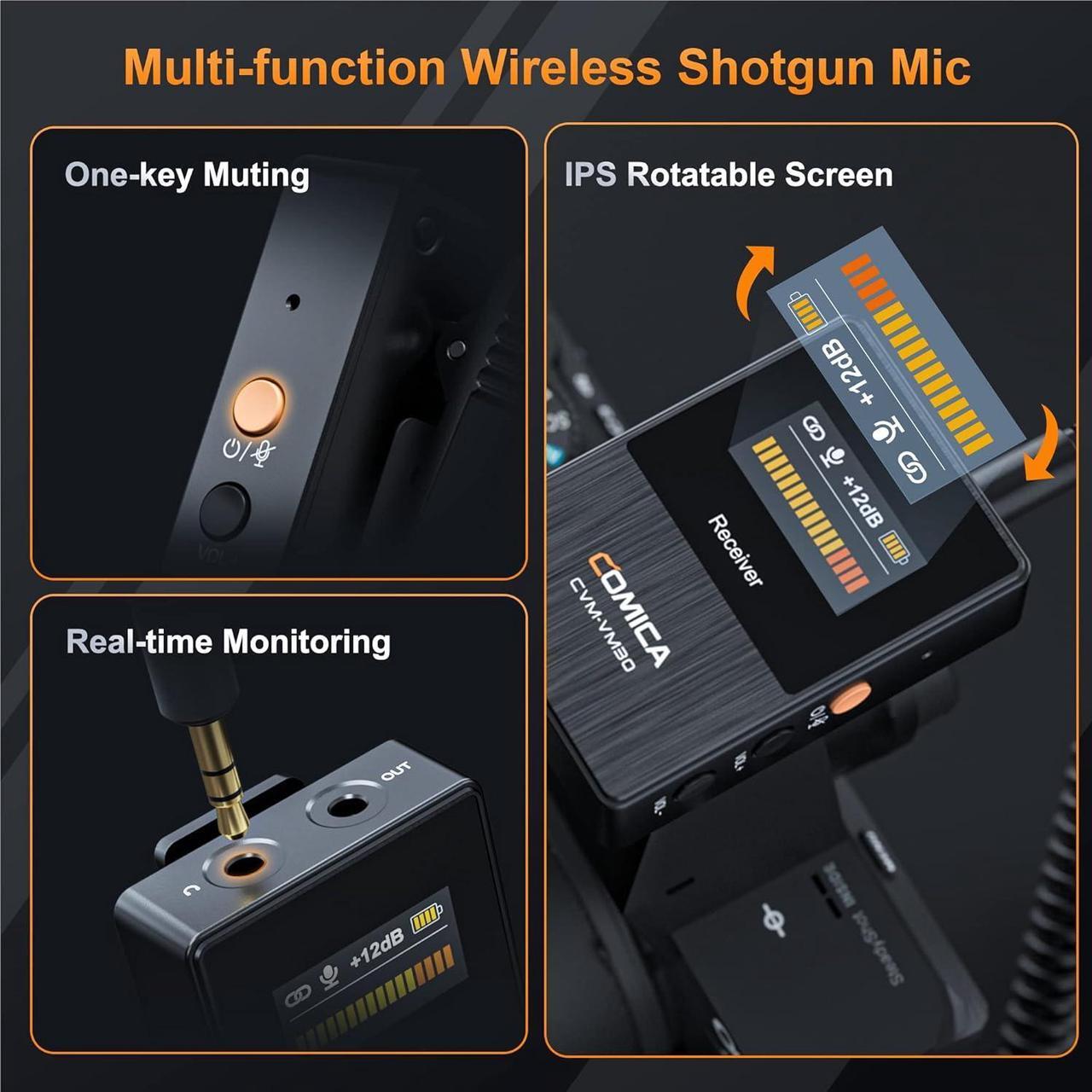 Alt view image 4 of 7 - VM30 Shotgun Microphone - Professional Wireless Mic for Camera, Smartphone, and PC with 70/150Hz, 328' Range, USB C Digital Output- Perfect for Video Recording, Podcasting, and Vlogging