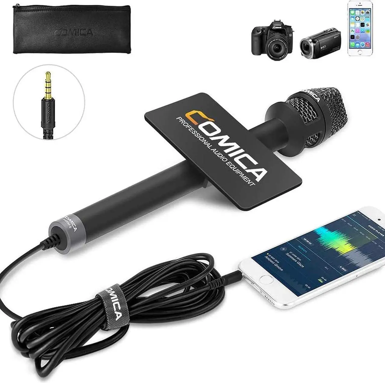 Main image of Handheld Interview Microphone, HRM-S 3.5mm TRRS Cardioid Condenser Reporter Microphone for Recording, Speech, Stage, Vocal Mic for Smartphones Laptops and DSLR Cameras