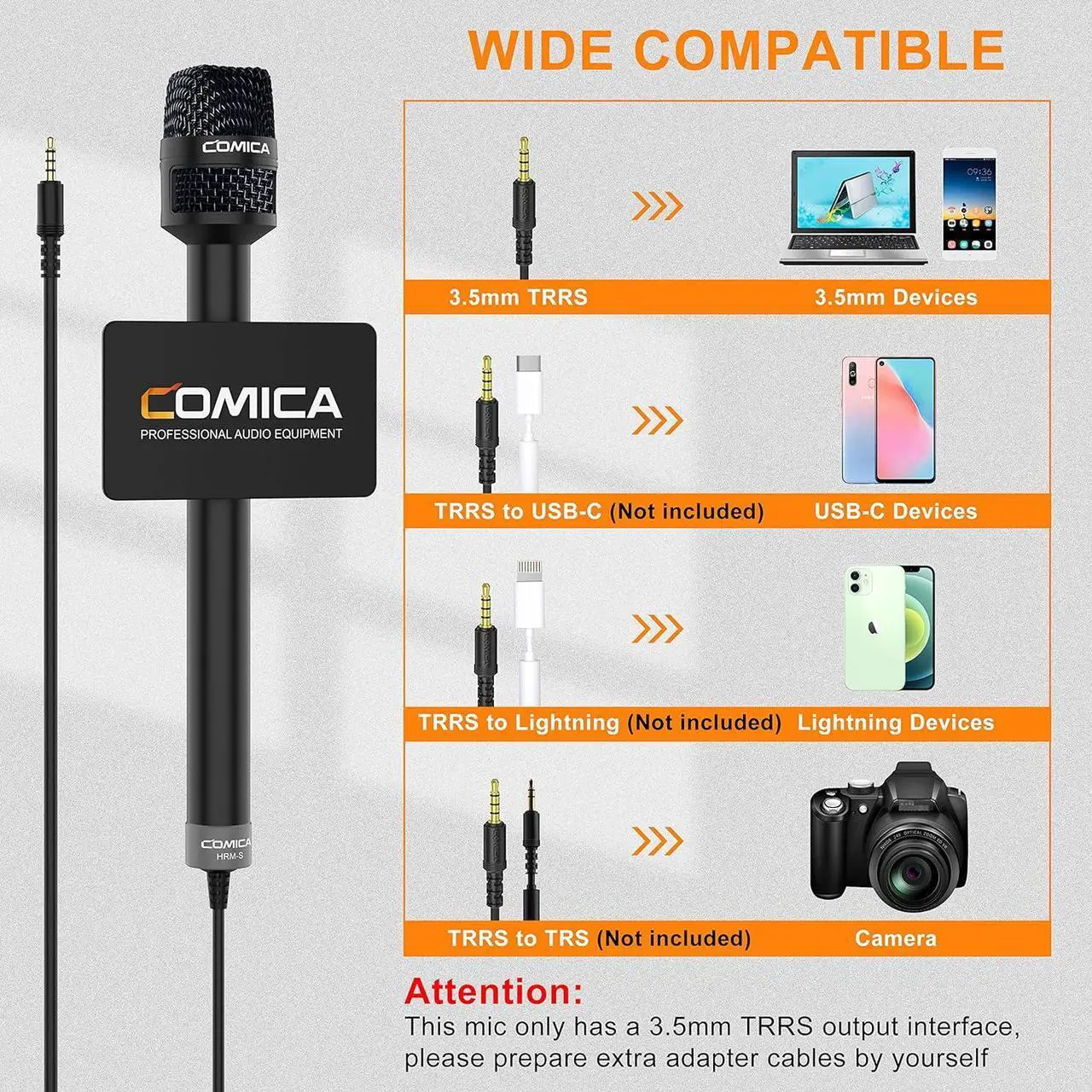 Alt view image 3 of 7 - Handheld Interview Microphone, HRM-S 3.5mm TRRS Cardioid Condenser Reporter Microphone for Recording, Speech, Stage, Vocal Mic for Smartphones Laptops and DSLR Cameras