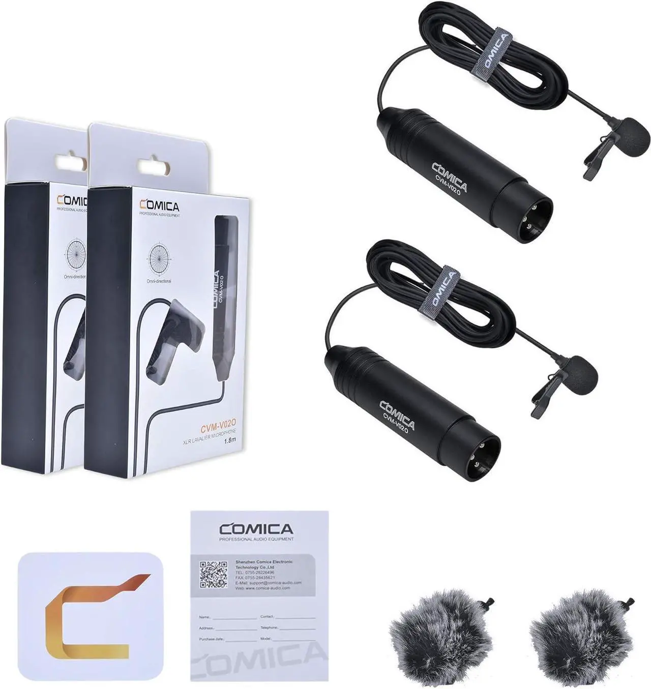Main image of XLR Lavalier Microphone, CVM-V02 Omni-Directional 3-pin Lapel Microphone for Canon Sony Panasonic Camcorders Zoom H4n H5 H6n Tascam DR-40 DR-60D DR-70D DR-100 Recorders(1.8meter 2 Pack)