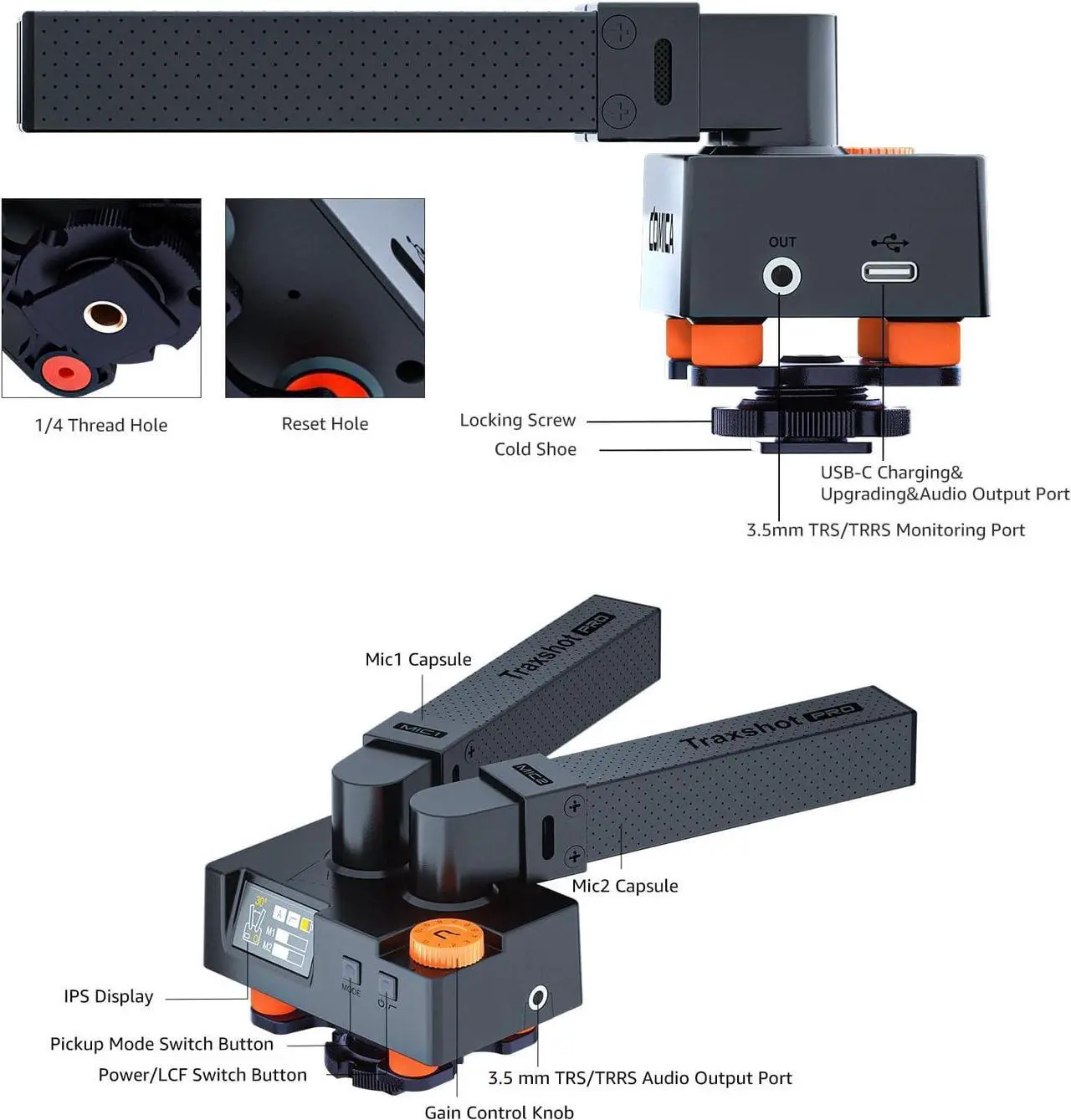 Alt view image 5 of 7 - Traxshot Pro Shotgun Microphone, 3 Pickup Modes, USB C Digital Output, All-in-One Video Microphone for Camera, iPhone, Android Phones, PC- Mic for Video Recording, Vlogging and Interviews