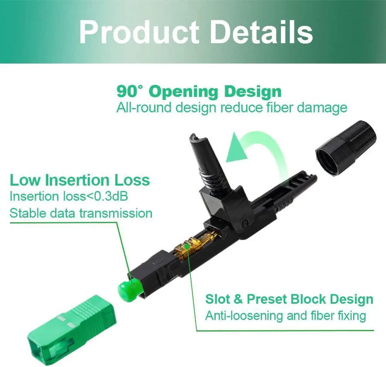 Alt view image 5 of 7 - 100 Pcs SC Fiber Optical Fast Cold Connector, Single Mode Quick Assembly Adapter Plug for FTTH,CATV etc, (SC-APC)