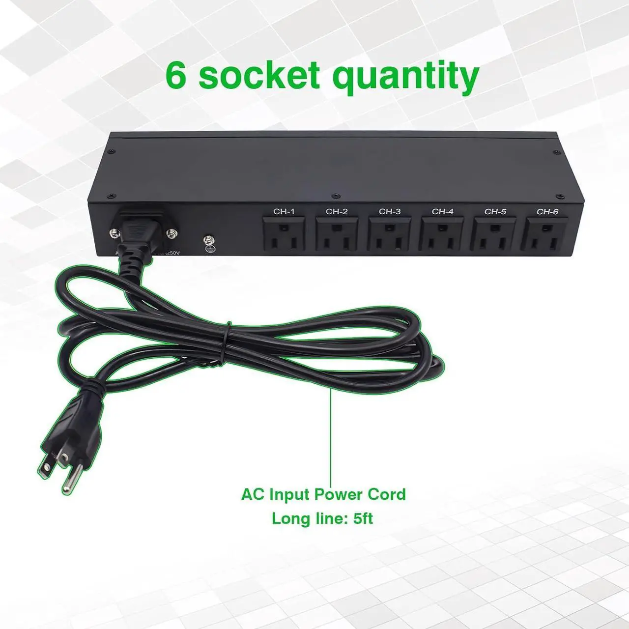 Alt view image 4 of 7 - 1U Disassembled Rack Mount Cable Management Panel,6 Outlet Horizontal 1U Rack Mount PDU Power Strip,120V/15A/50-60HZ,6ft Power Cord, for 19-Inch Rack or Cabinet