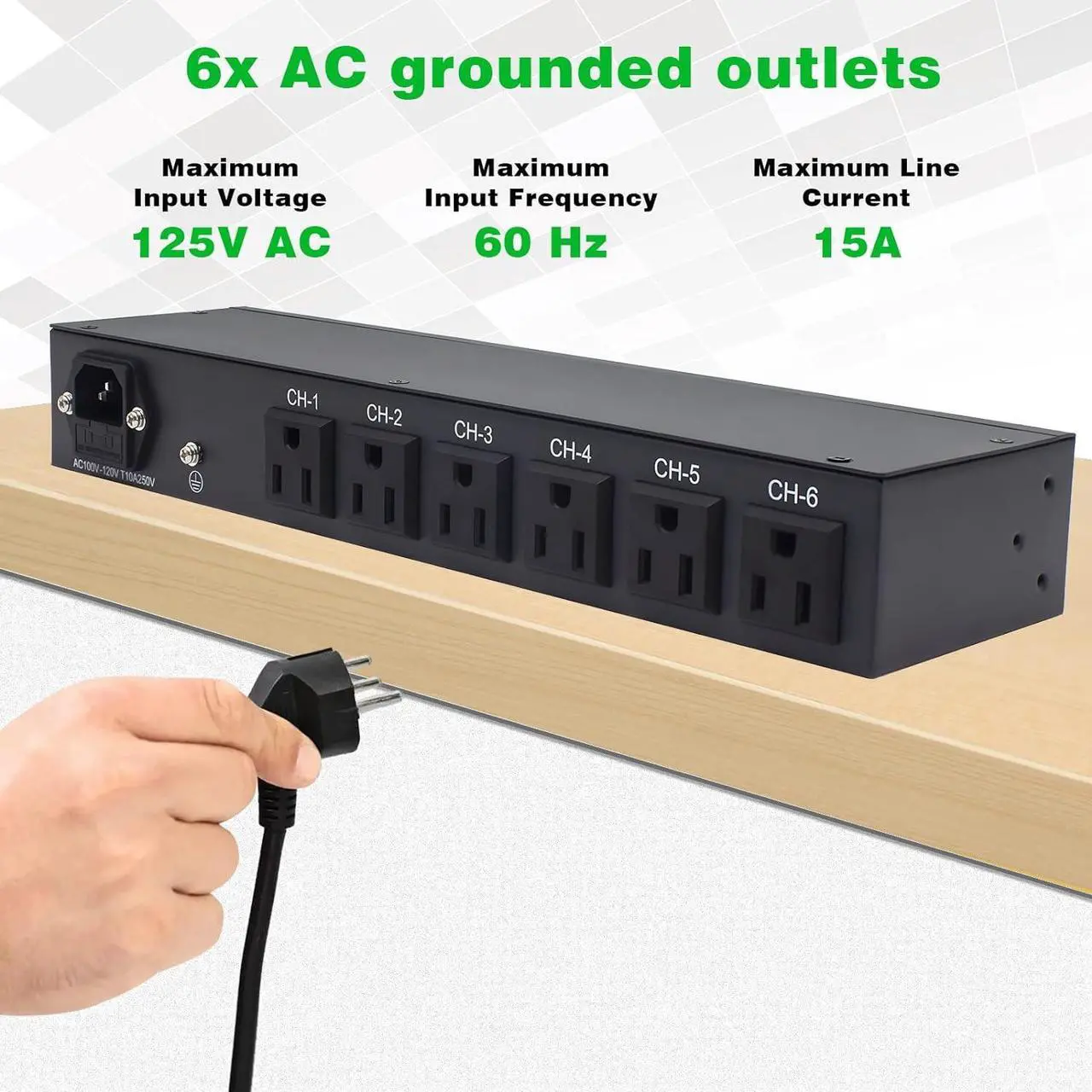 Alt view image 7 of 7 - 1U Disassembled Rack Mount Cable Management Panel,6 Outlet Horizontal 1U Rack Mount PDU Power Strip,120V/15A/50-60HZ,6ft Power Cord, for 19-Inch Rack or Cabinet