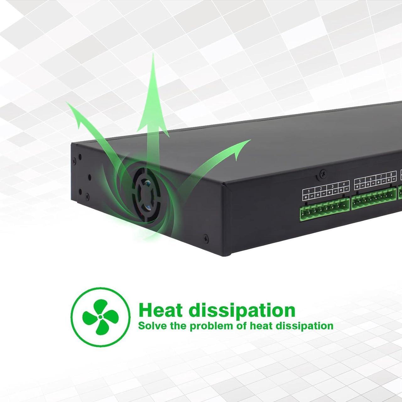 Alt view image 4 of 7 - 1U Rack Mount DC Distributed Power Box 18 Channel DC 12V 20 Amp Reset Fuse,4ft Replaceable AC Power Cord,for Security Cameras, DVRs, CCTV 12v 20a Power Supply